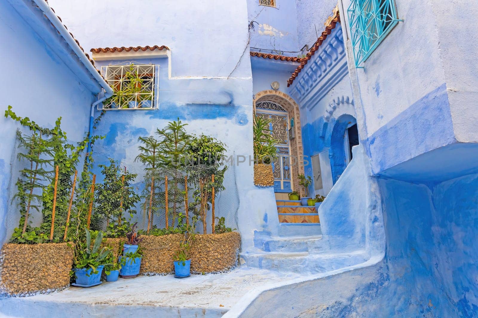 Quiet place in the blue city Chefchaouen.    Morocco. Horizontally.