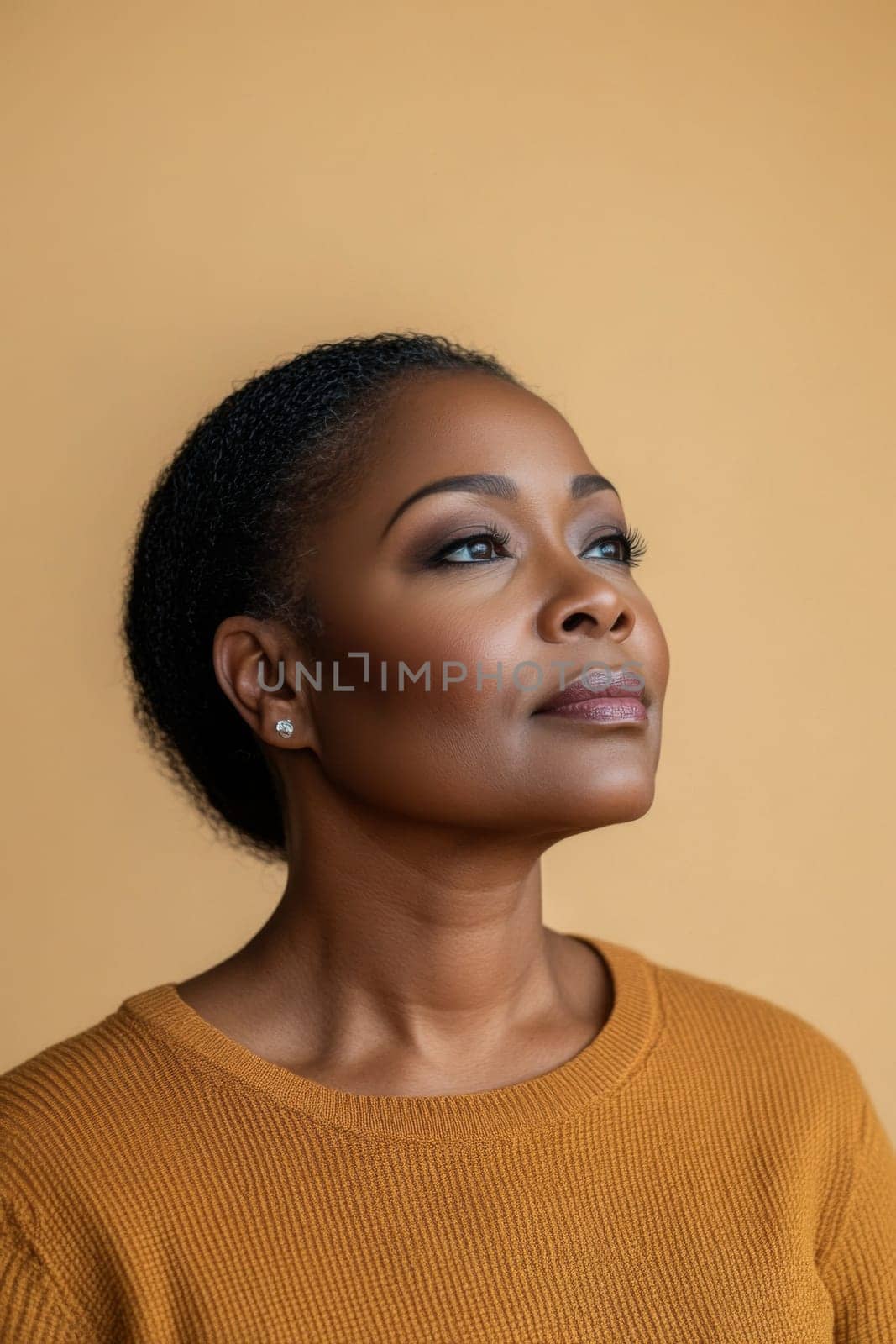 Portrait of middle-aged African American woman with confident expression, AI generated