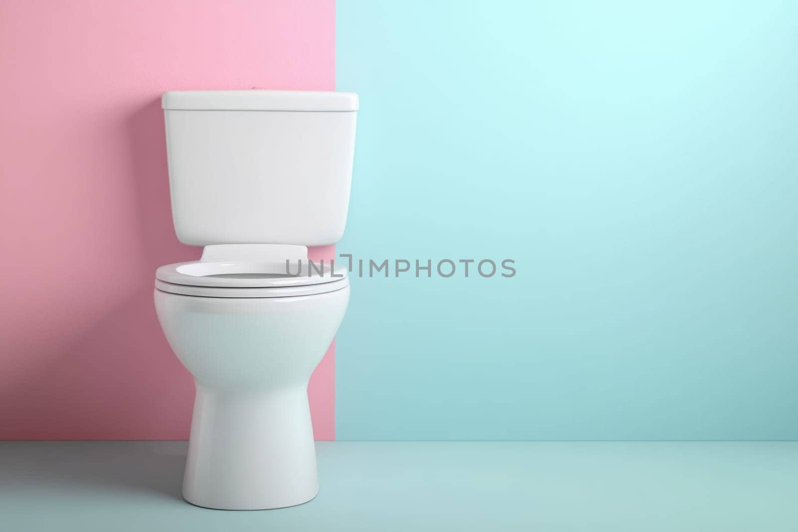 Toilet against plain pastel color background, minimalist design, copy space, AI Generated