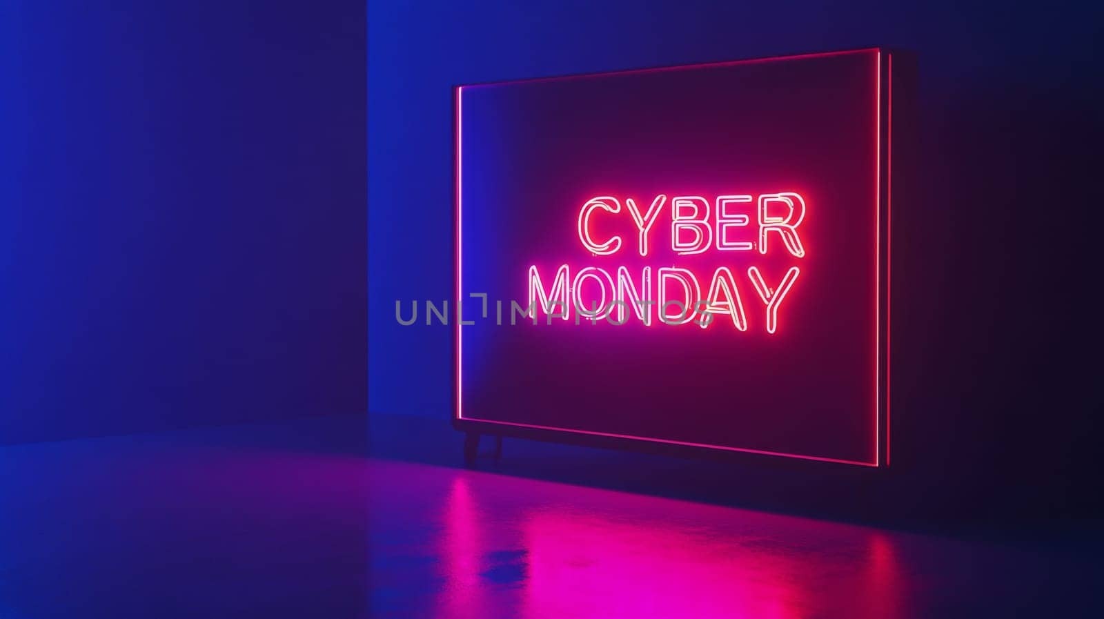 Neon sign with cyber monday text, online shopping concept, AI Generated
