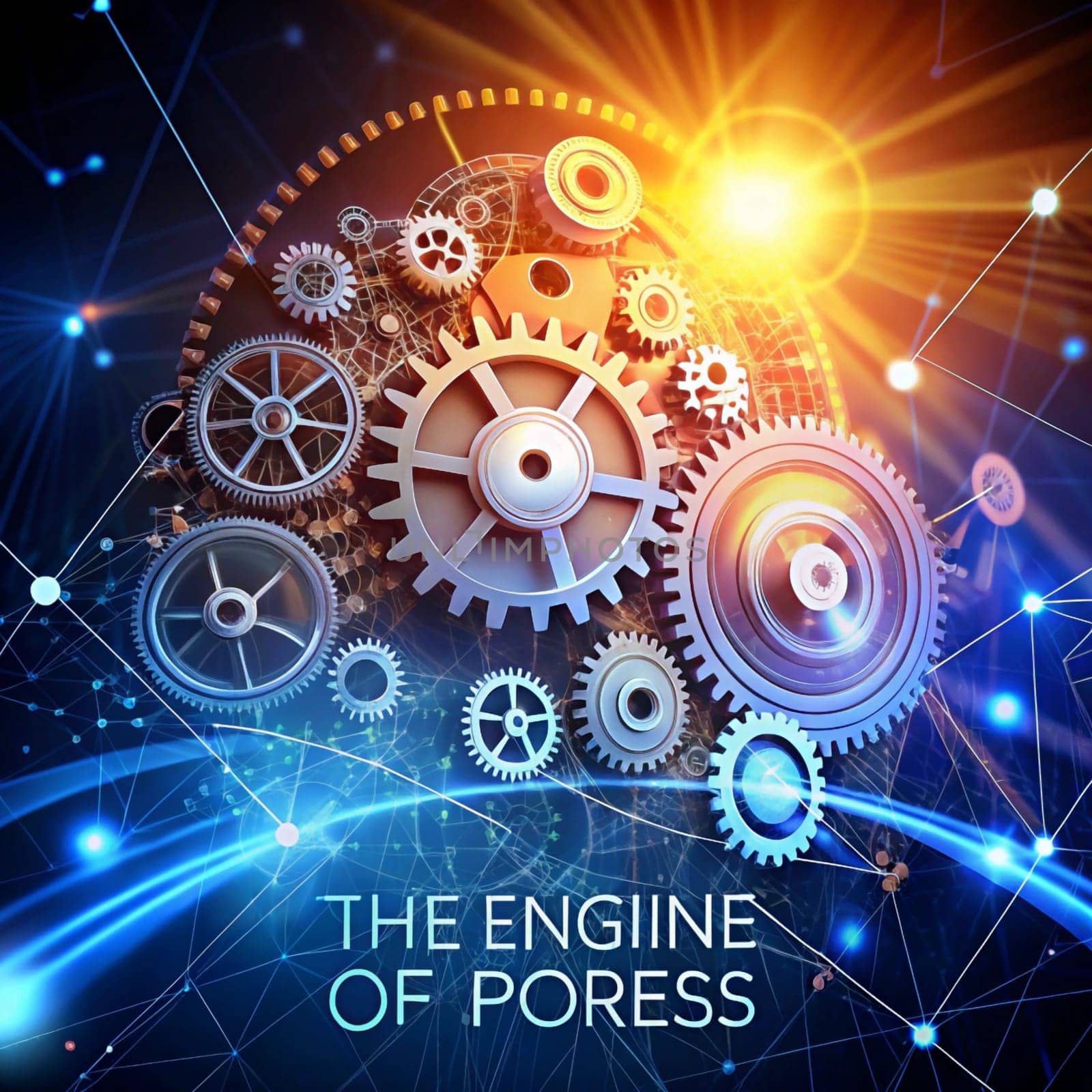 A stylized image of a network of gears and cogs, representing the complexity and interconnectedness of a system. The image is set against a dark background with glowing lights and lines, suggesting a technological or mechanical system. High quality photo