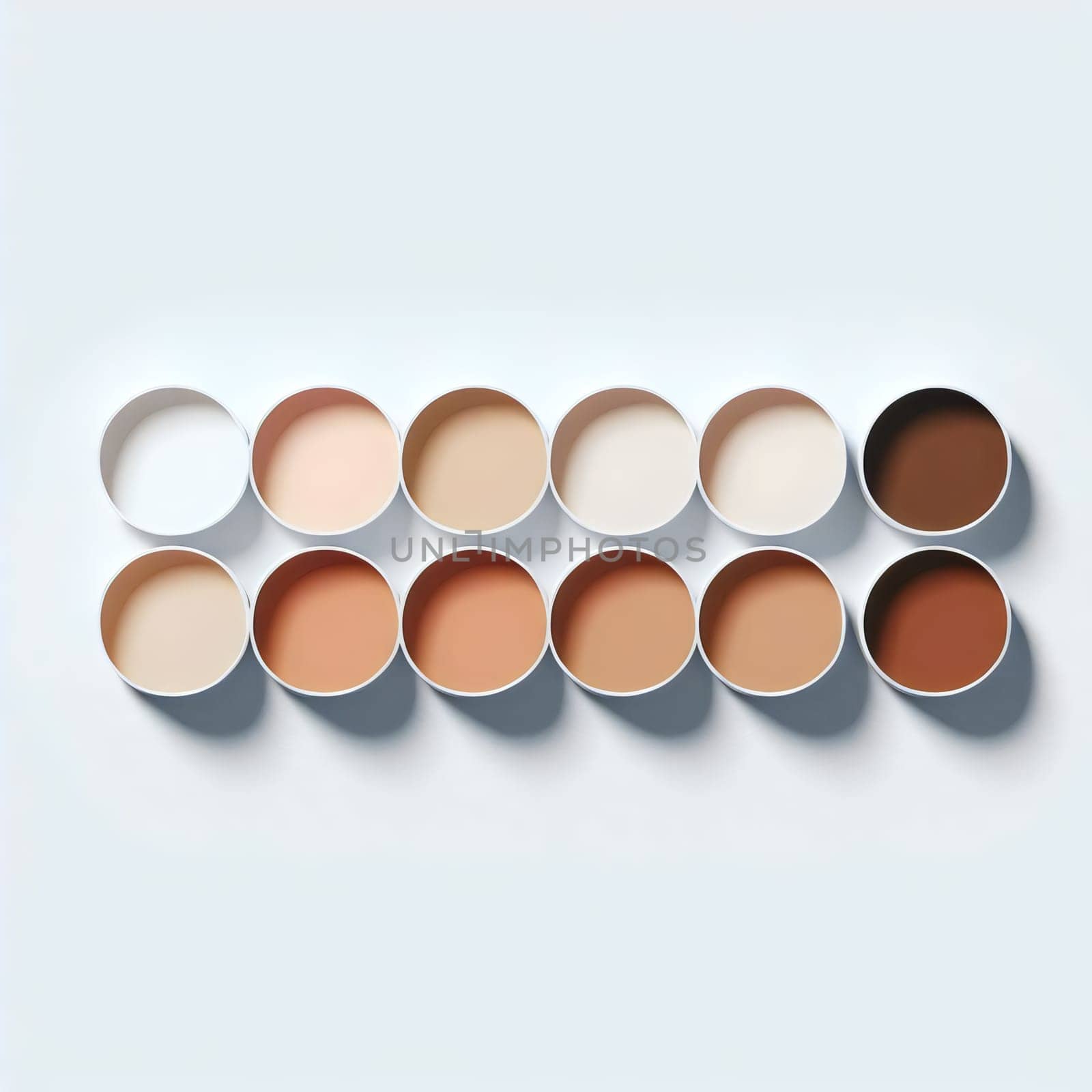 A series of circular cutouts on a white background, showcasing a gradient of skin tones. A high-quality photo.