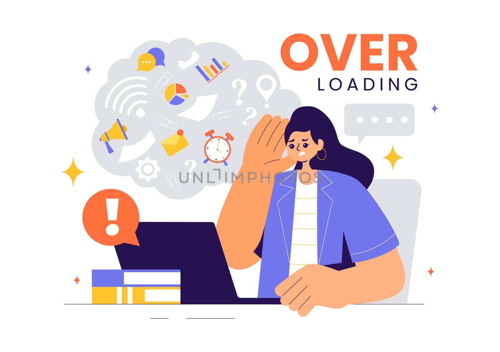 Overloading Vector Illustration of a Busy Employee Multitasking to Complete Numerous Documents and Digital Tasks in a Flat Style Cartoon Background