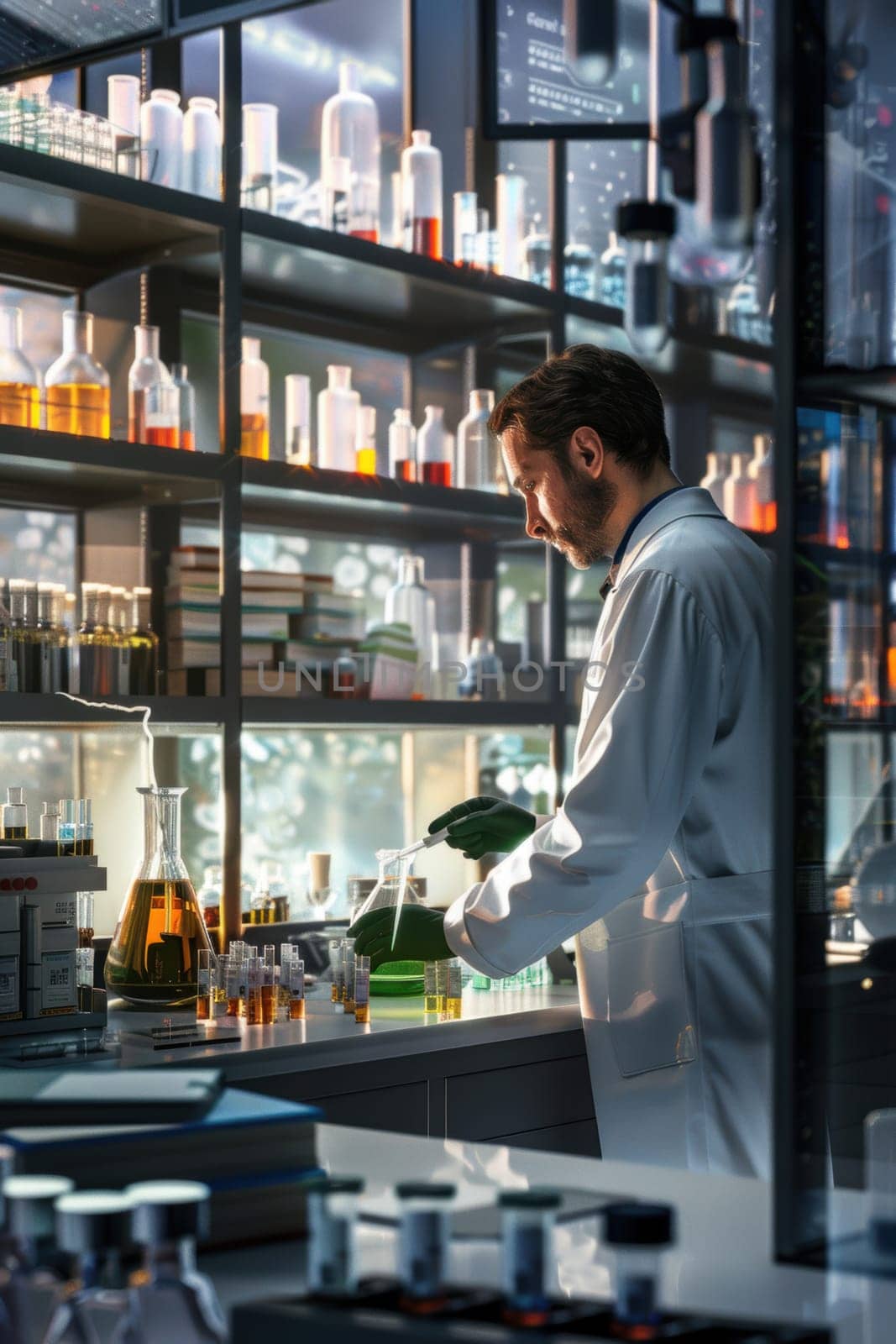 Industrial production of pharmaceuticals. AI generative.