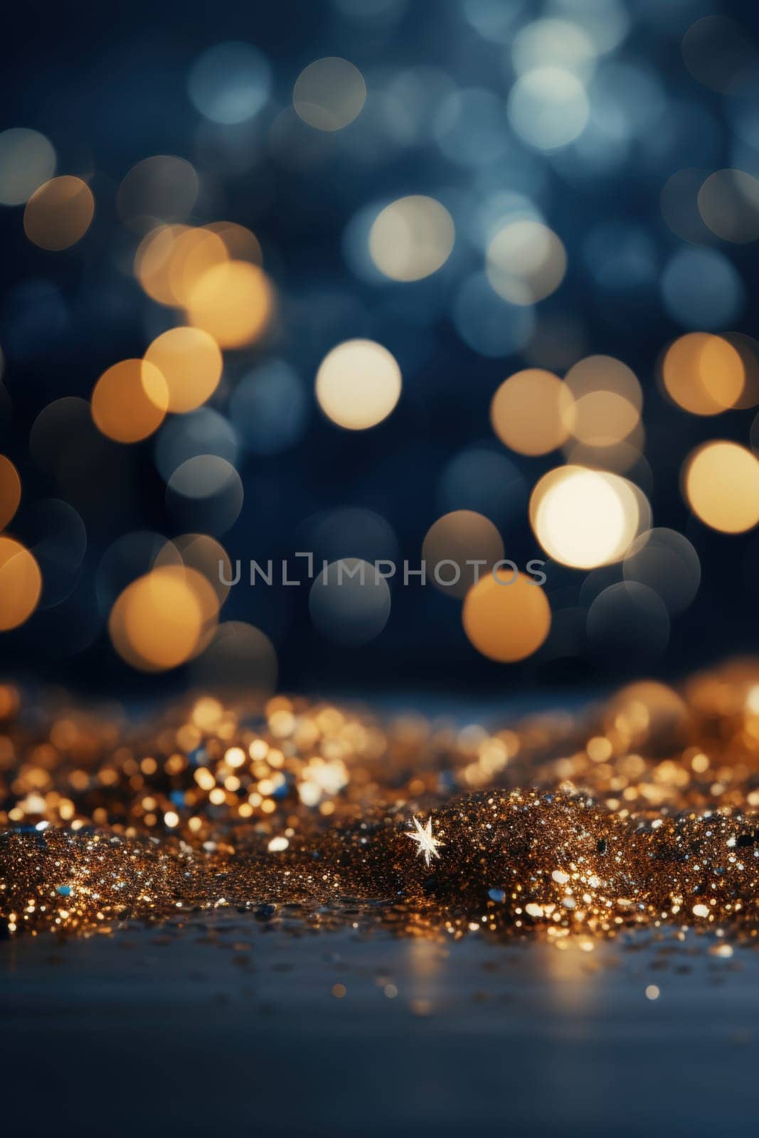 Blue and gold Abstract background and bokeh on New Year's Eve. AI generative.