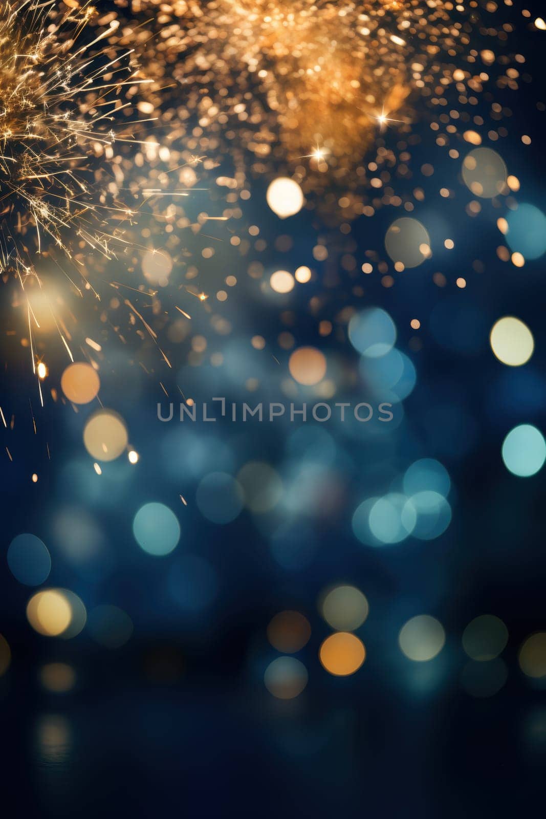 Blue and gold Abstract background and bokeh on New Year's Eve. AI generative.