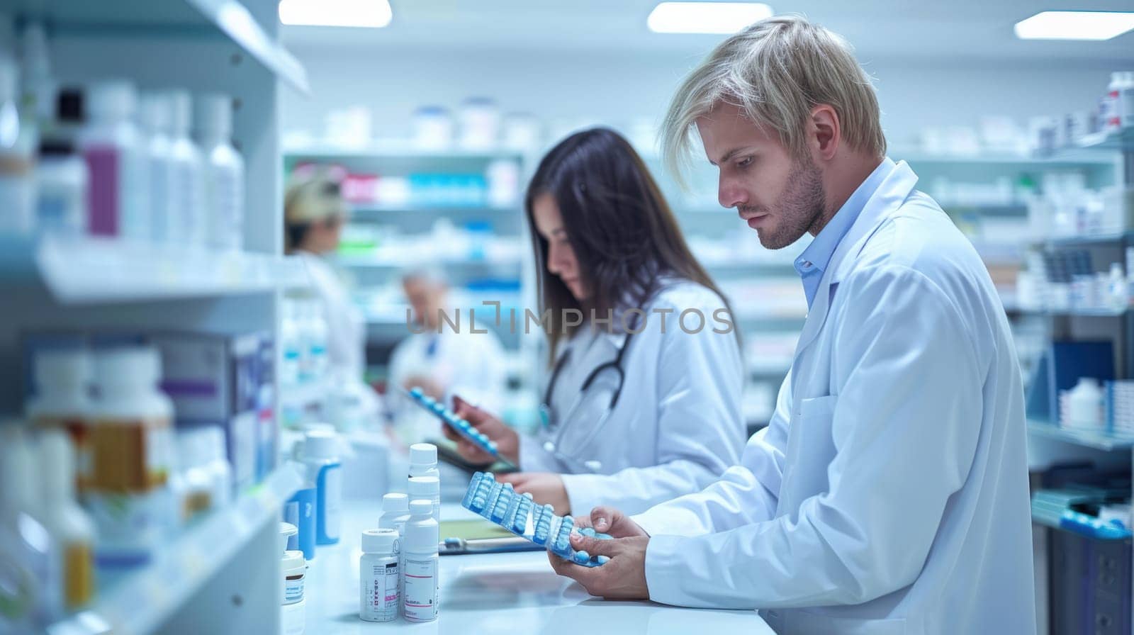 Industrial production of pharmaceuticals. AI generative.