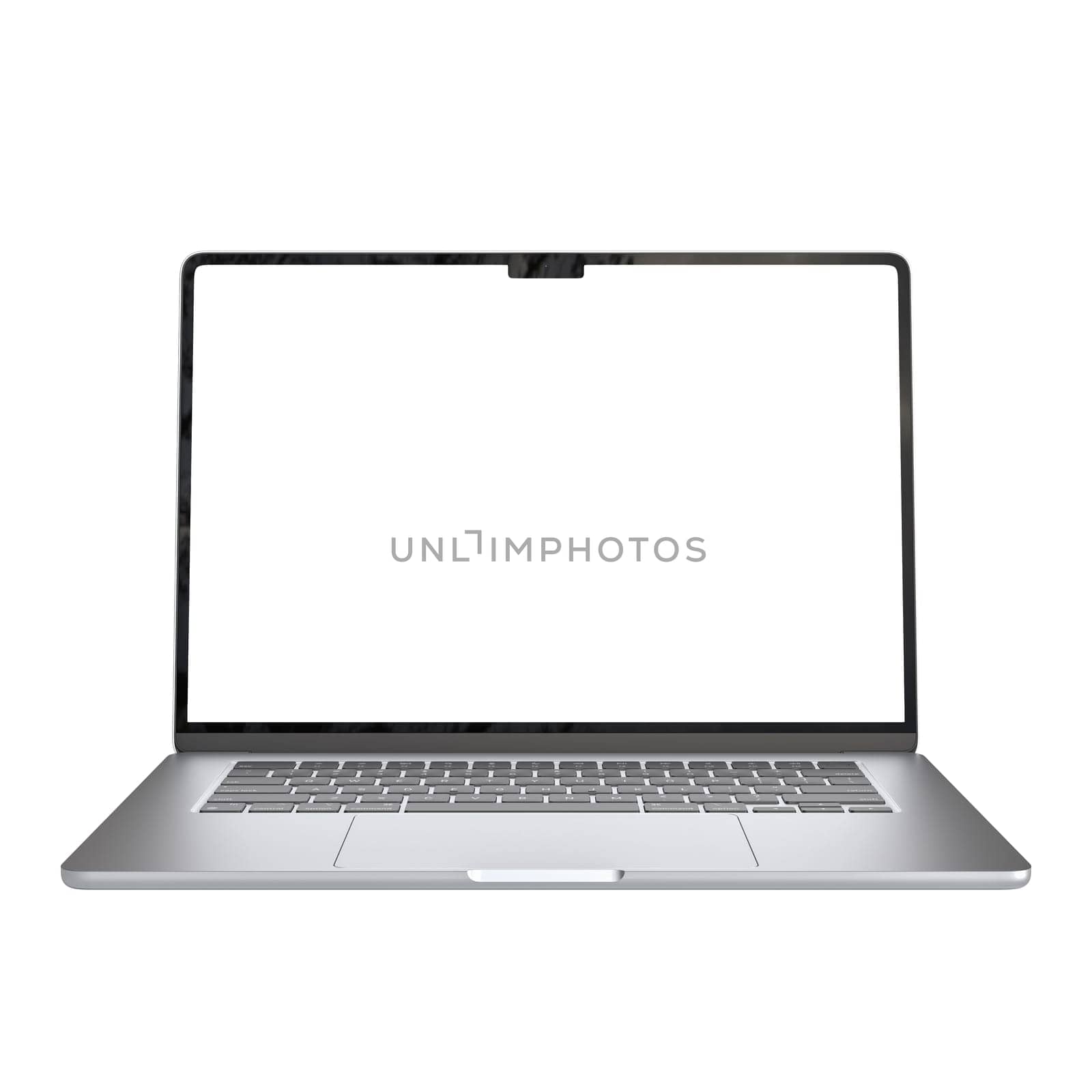 Modern laptop computer showing blank screen for copy space 3d