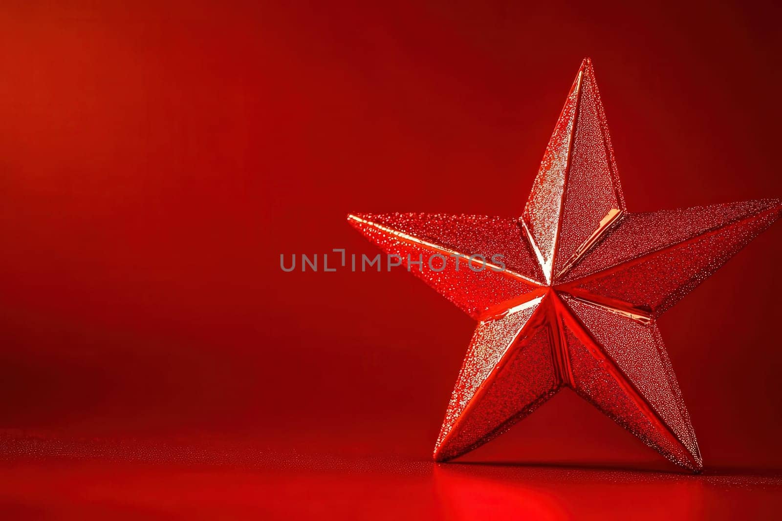 A radiant Christmas star glistens with festive charm, displayed against a vibrant red background, perfect for holiday decorations and celebrations. It captures the essence of seasonal joy.