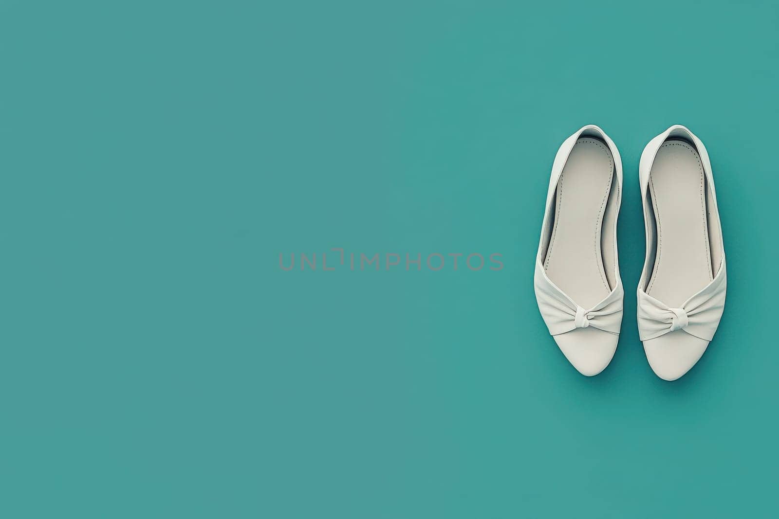 These chic ballet flats are showcased against a solid turquoise background, emphasizing their elegant design and perfect fit for casual or semi-formal occasions.