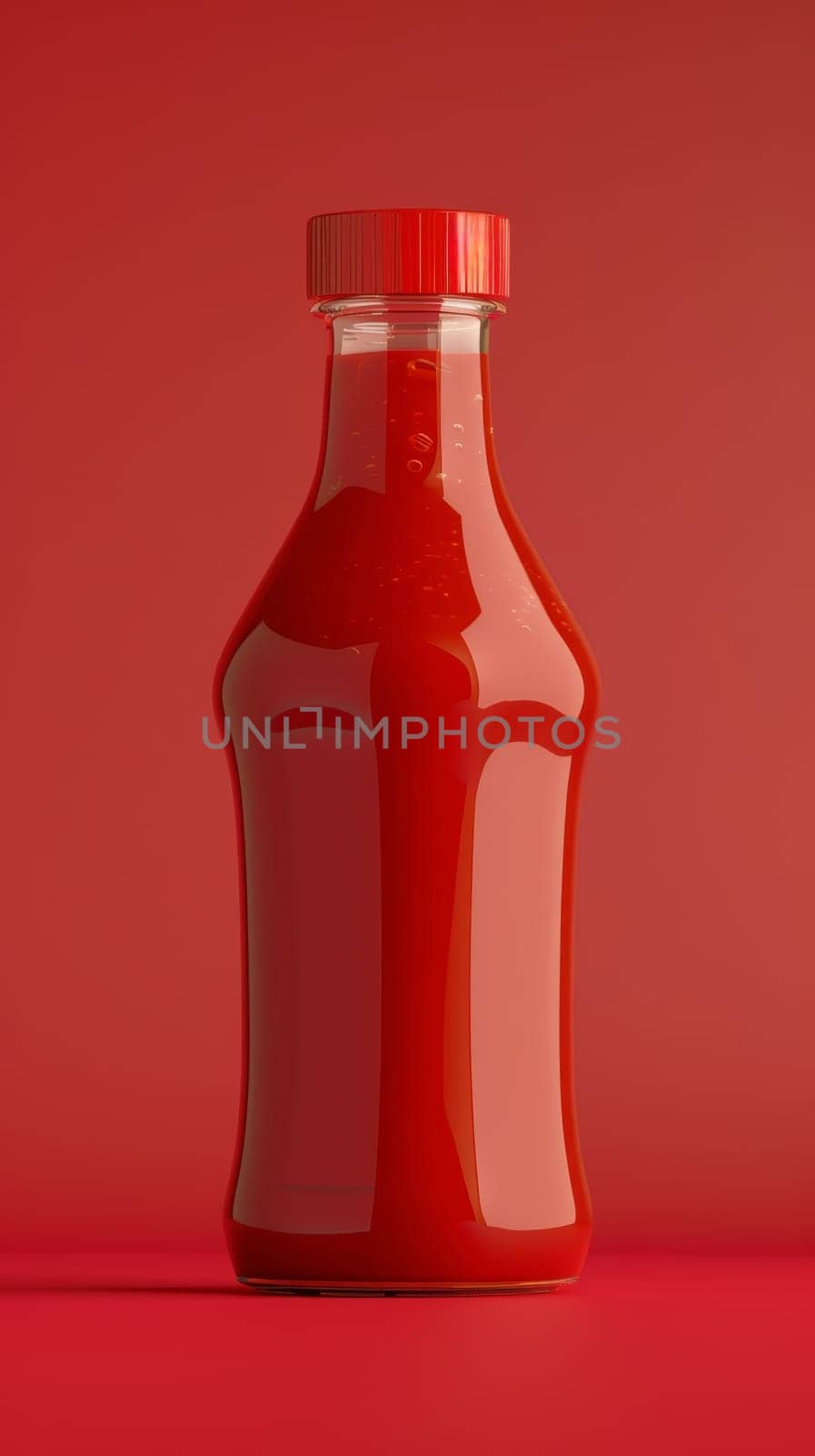 The classic shape of a hot sauce bottle casts a playful shadow on a vibrant red backdrop, emphasizing its silhouette