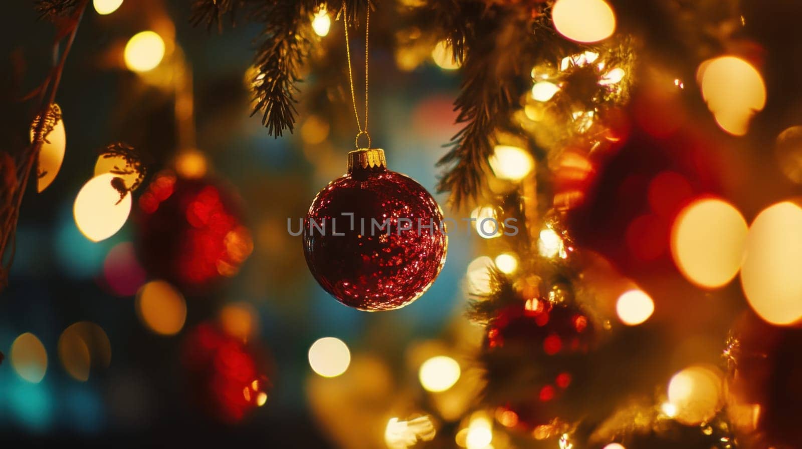 A beautifully decorated Christmas tree sparkles with red ornaments and warm lights creating a festive atmosphere during the holiday season.