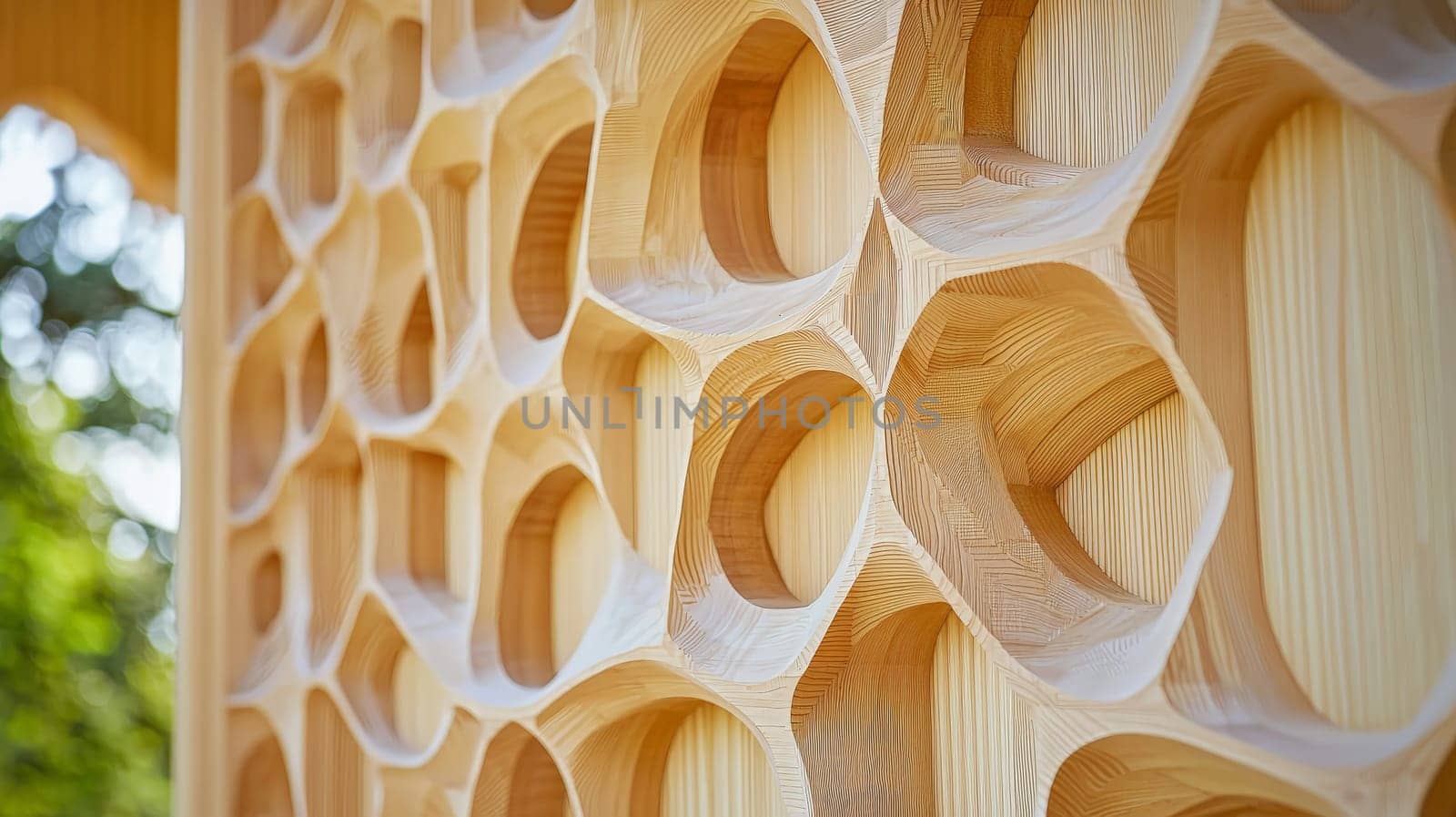 A close-up view of special architectural elements crafted from wood, showcasing fine craftsmanship and attention to detail. The design highlights the natural texture, grain, and beauty of the wood, revealing intricate carvings and patterns that add elegance and warmth to the structure. The architectural details reflect traditional artistry blended with modern aesthetics, creating a timeless and organic appeal.