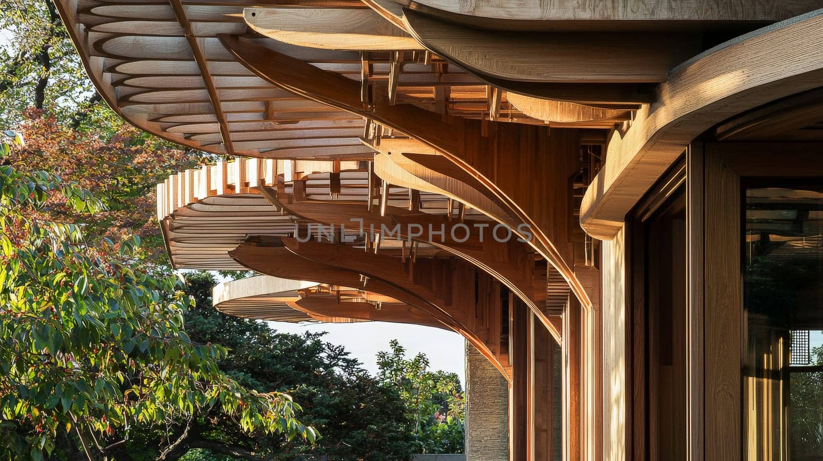 A close-up view of special architectural elements crafted from wood, showcasing fine craftsmanship and attention to detail. The design highlights the natural texture, grain, and beauty of the wood, revealing intricate carvings and patterns that add elegance and warmth to the structure. The architectural details reflect traditional artistry blended with modern aesthetics, creating a timeless and organic appeal.