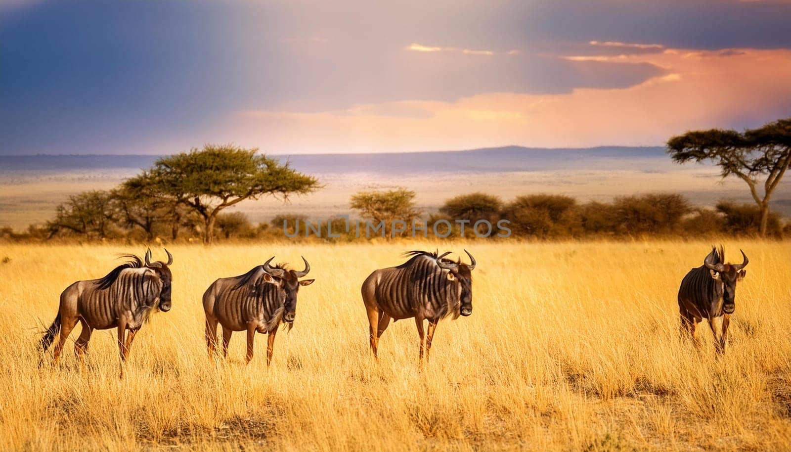 gnu animals in the savannah, AI generated image
