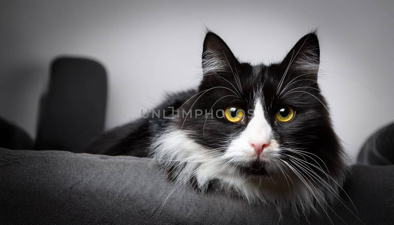 cute black and white cat pet, AI generated image