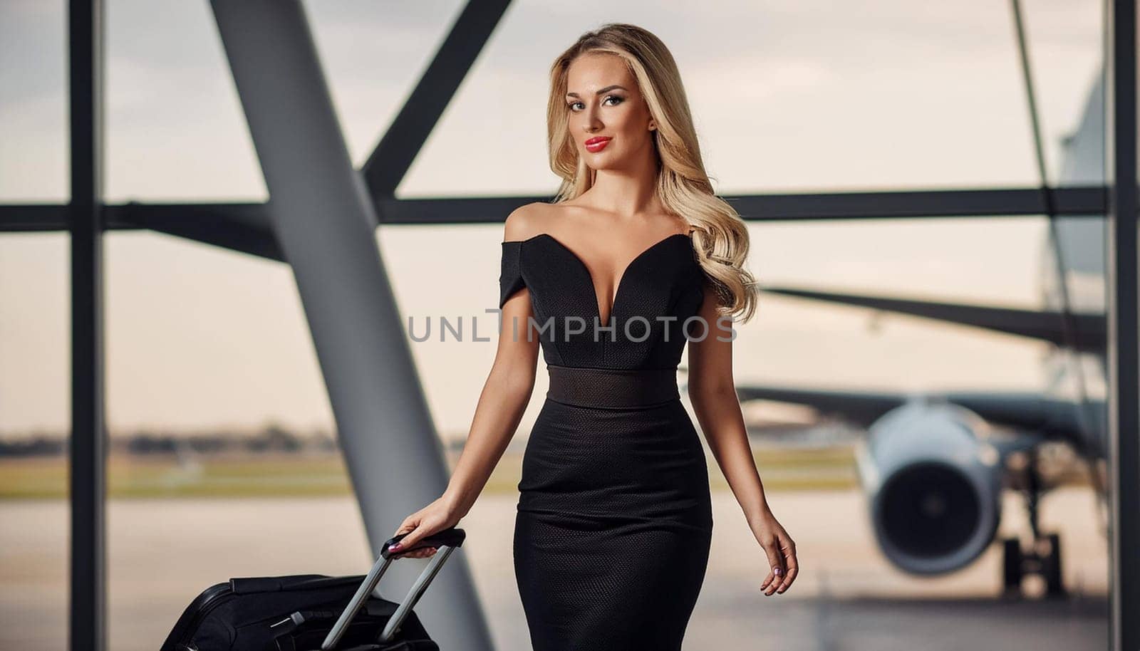 gorgeous woman at the airport, AI generated image