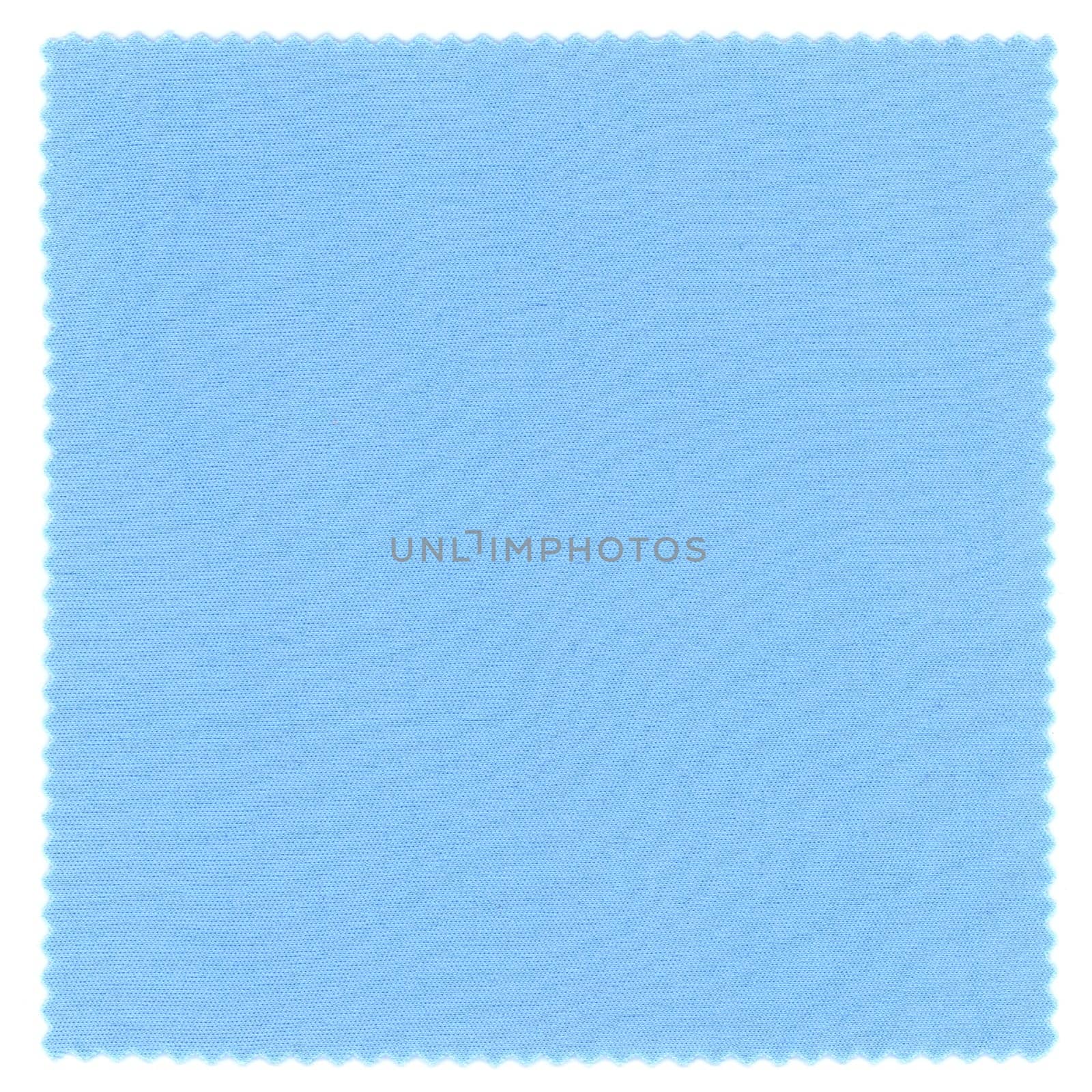 light blue fabric swatch sample with zig zag border cut with pinking shears isolated over white background