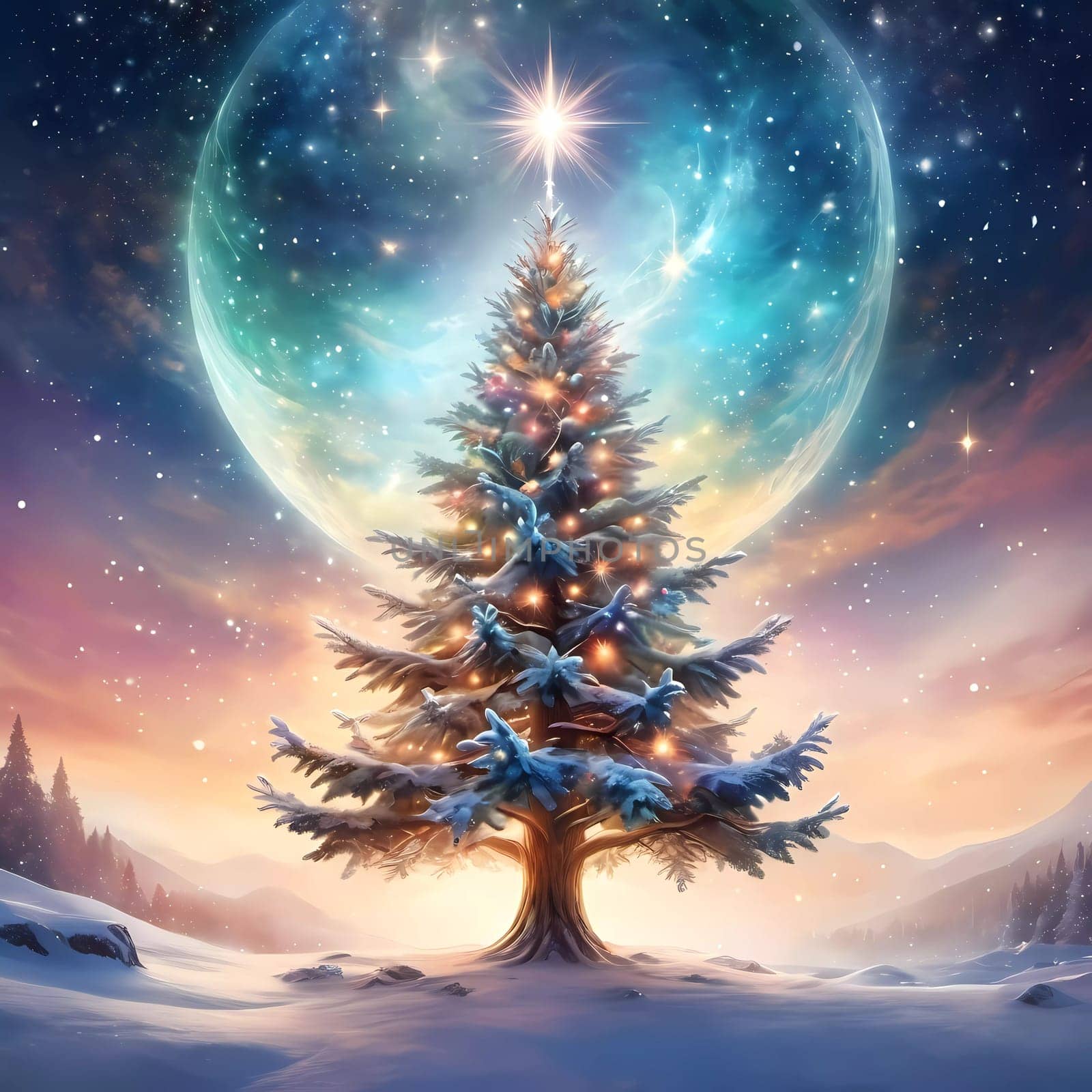 A decorated Christmas tree adorned with colorful ornaments and stacked presents ready for celebration in cozy holiday setting. Wrapped gifts of various colors. Festive atmosphere, warmth and joy. AI.