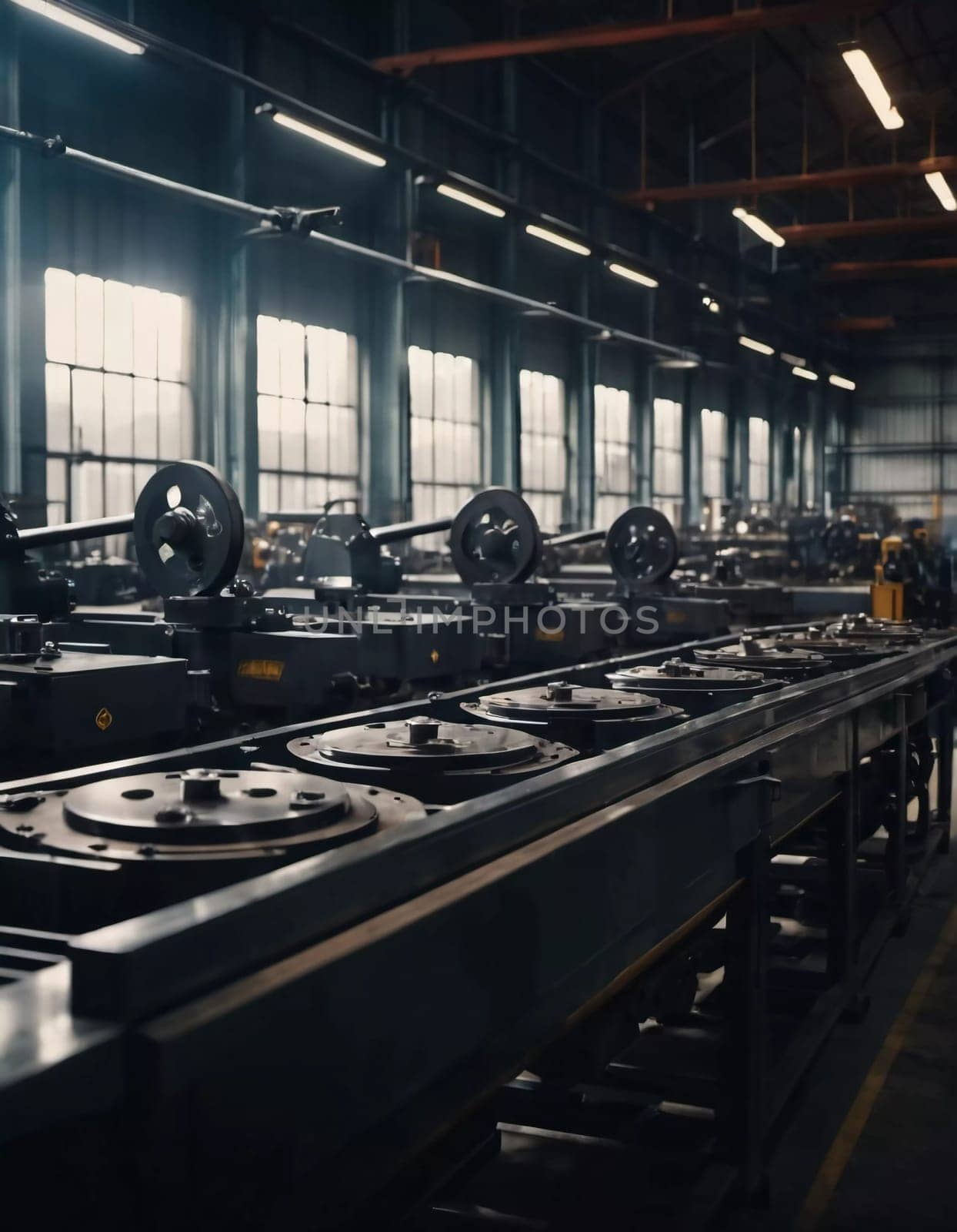 Precision milling machines are active in state-of-the-art manufacturing plant, working on components with high efficiency and accuracy. Modern factory workshop for continuous production. Generated AI.