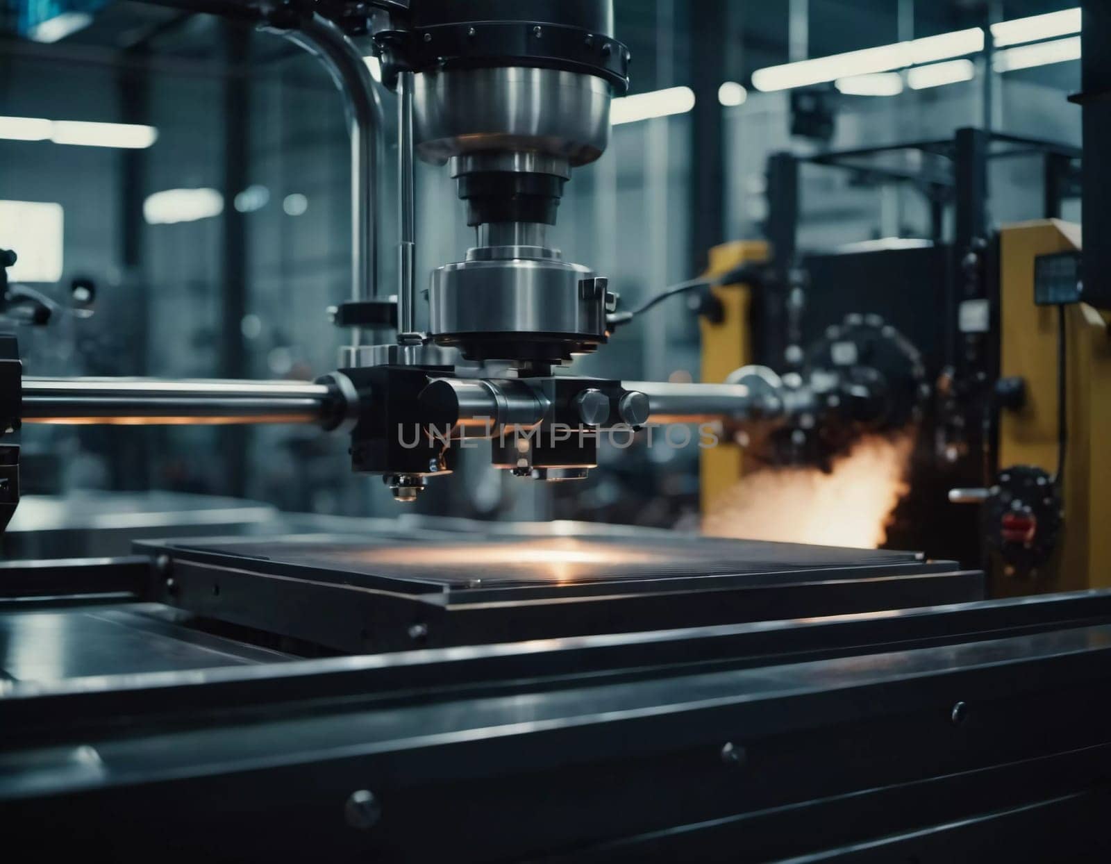 Precision milling machines are active in state-of-the-art manufacturing plant, working on components with high efficiency and accuracy. Modern factory workshop for continuous production. Generated AI.