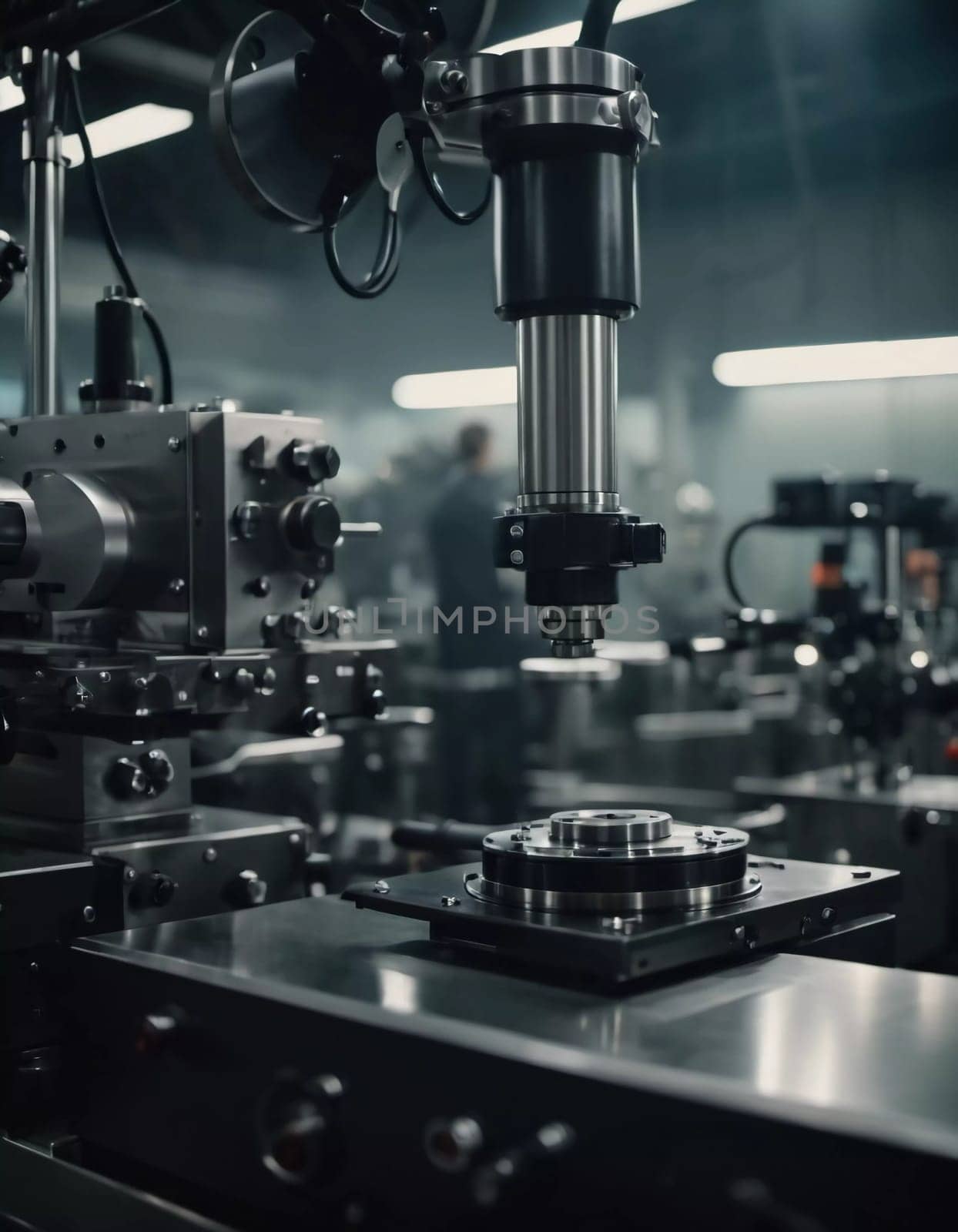 A manufacturing facility showcases advanced milling processes with a machine tool creating intricate parts, emphasizing engineering precision and efficiency. Generative AI.