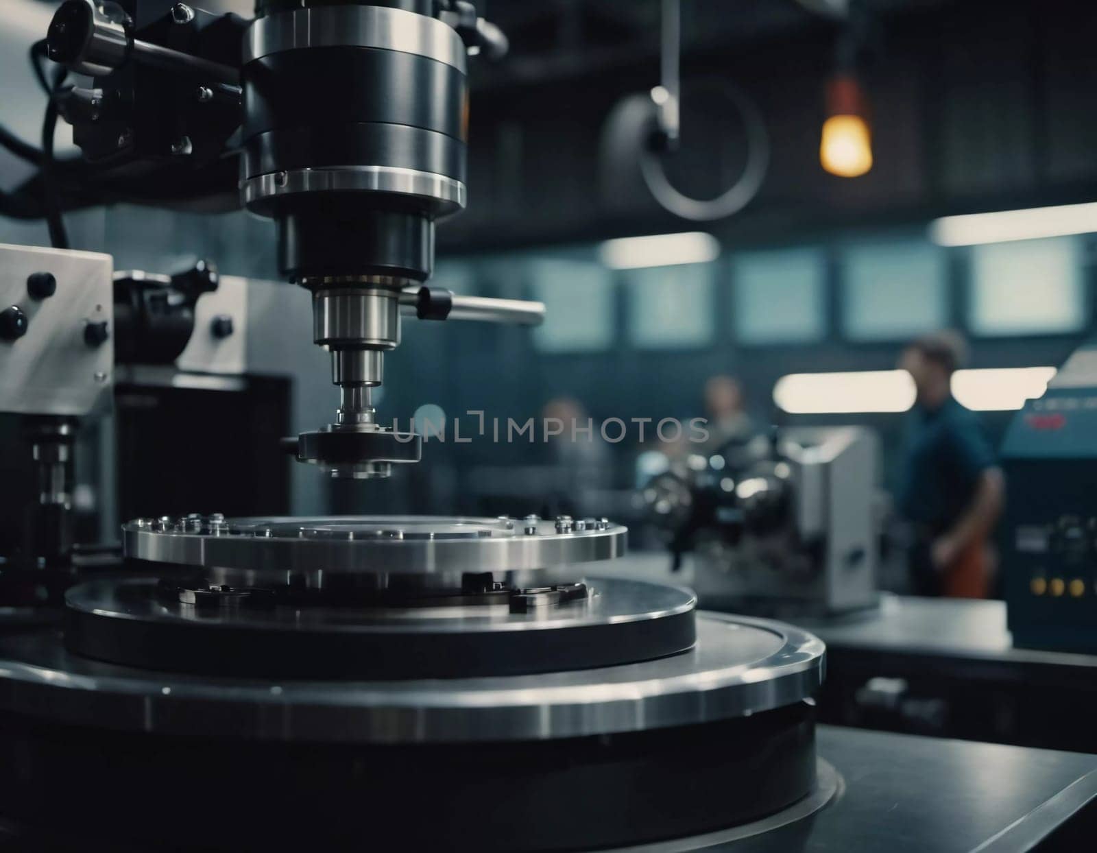 A manufacturing facility showcases advanced milling processes with a machine tool creating intricate parts, emphasizing engineering precision and efficiency. Generative AI.