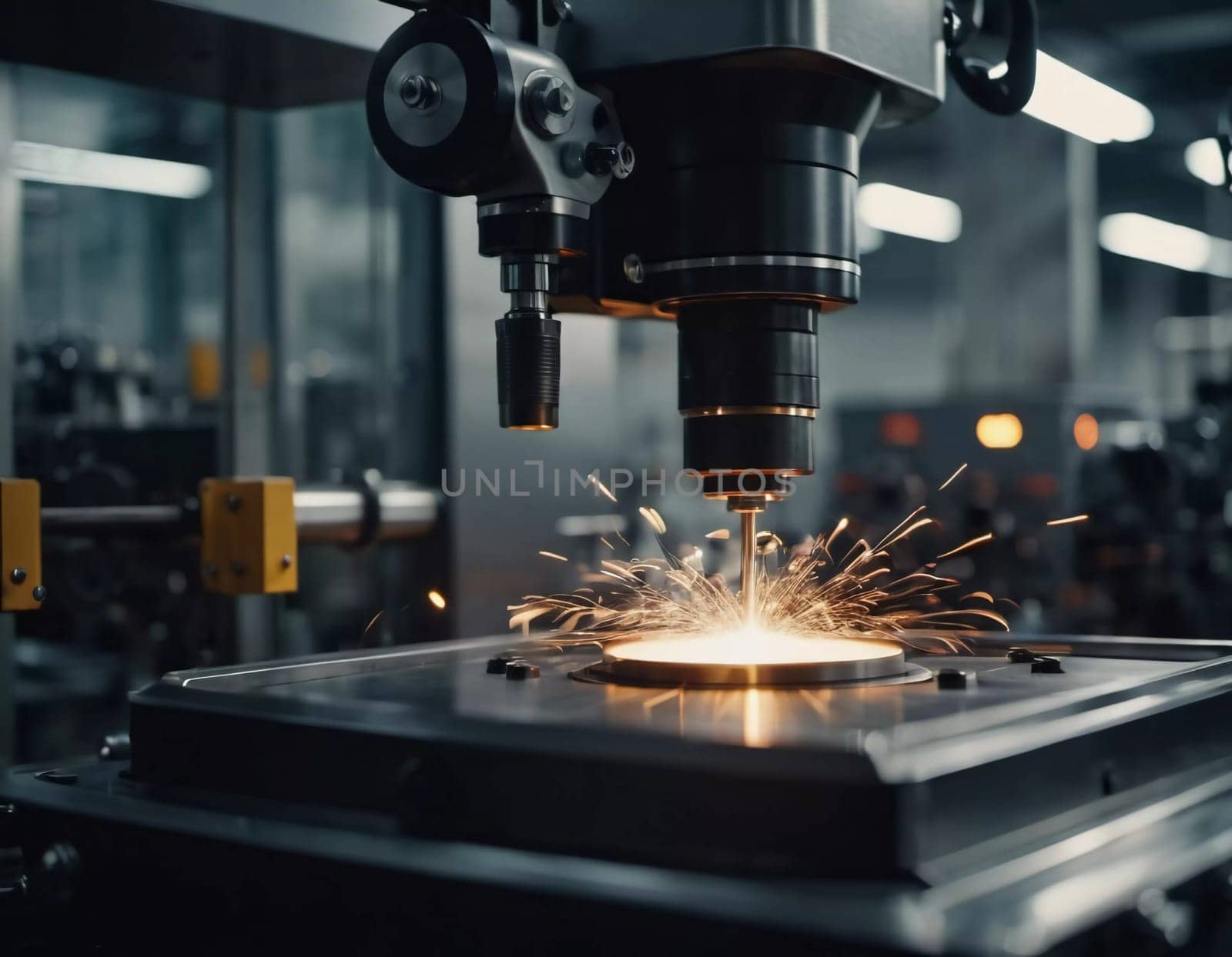 A manufacturing facility showcases advanced milling processes with a machine tool creating intricate parts, emphasizing engineering precision and efficiency. Generative AI.