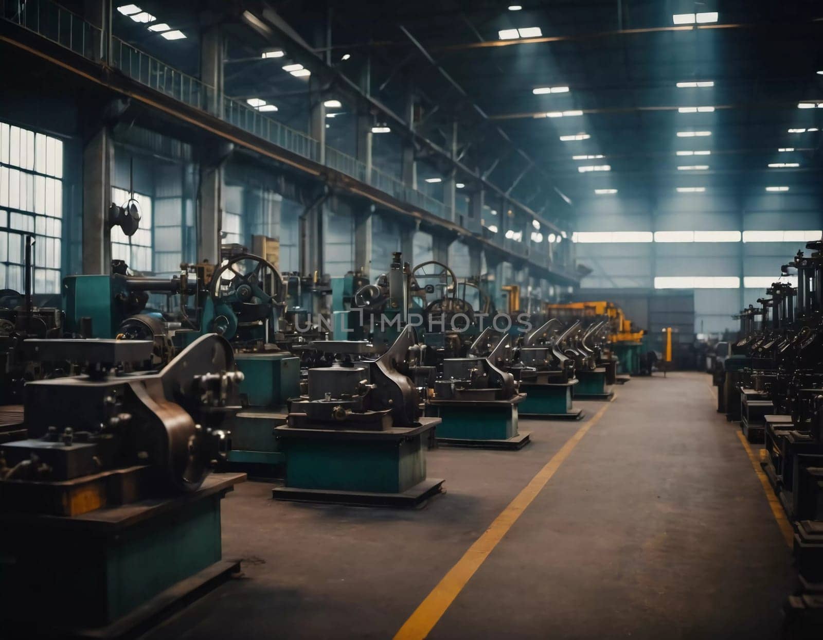 Precision milling machines are active in state-of-the-art manufacturing plant, working on components with high efficiency and accuracy. Modern factory workshop for continuous production. Generated AI.