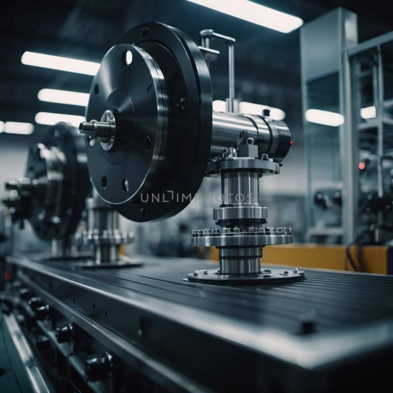A manufacturing facility showcases advanced milling processes with a machine tool creating intricate parts, emphasizing engineering precision and efficiency. Generative AI.