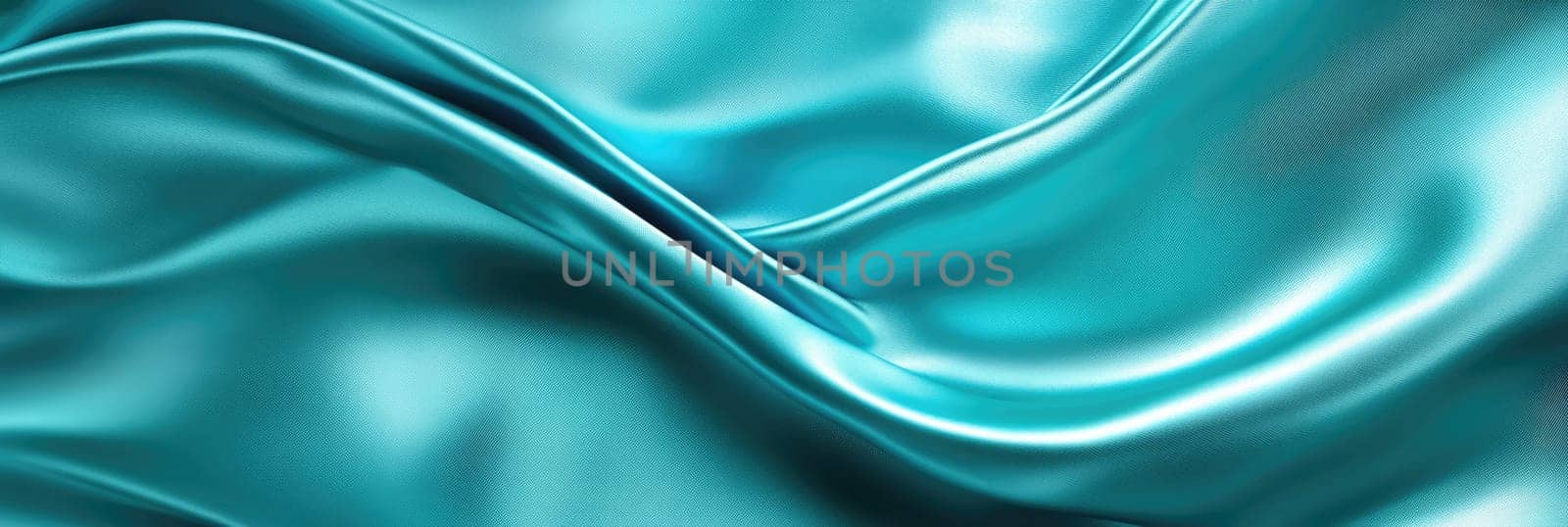 Turquoise soft satin fabric wave background design. Texture with smooth flowing patterns and light shiny effect.