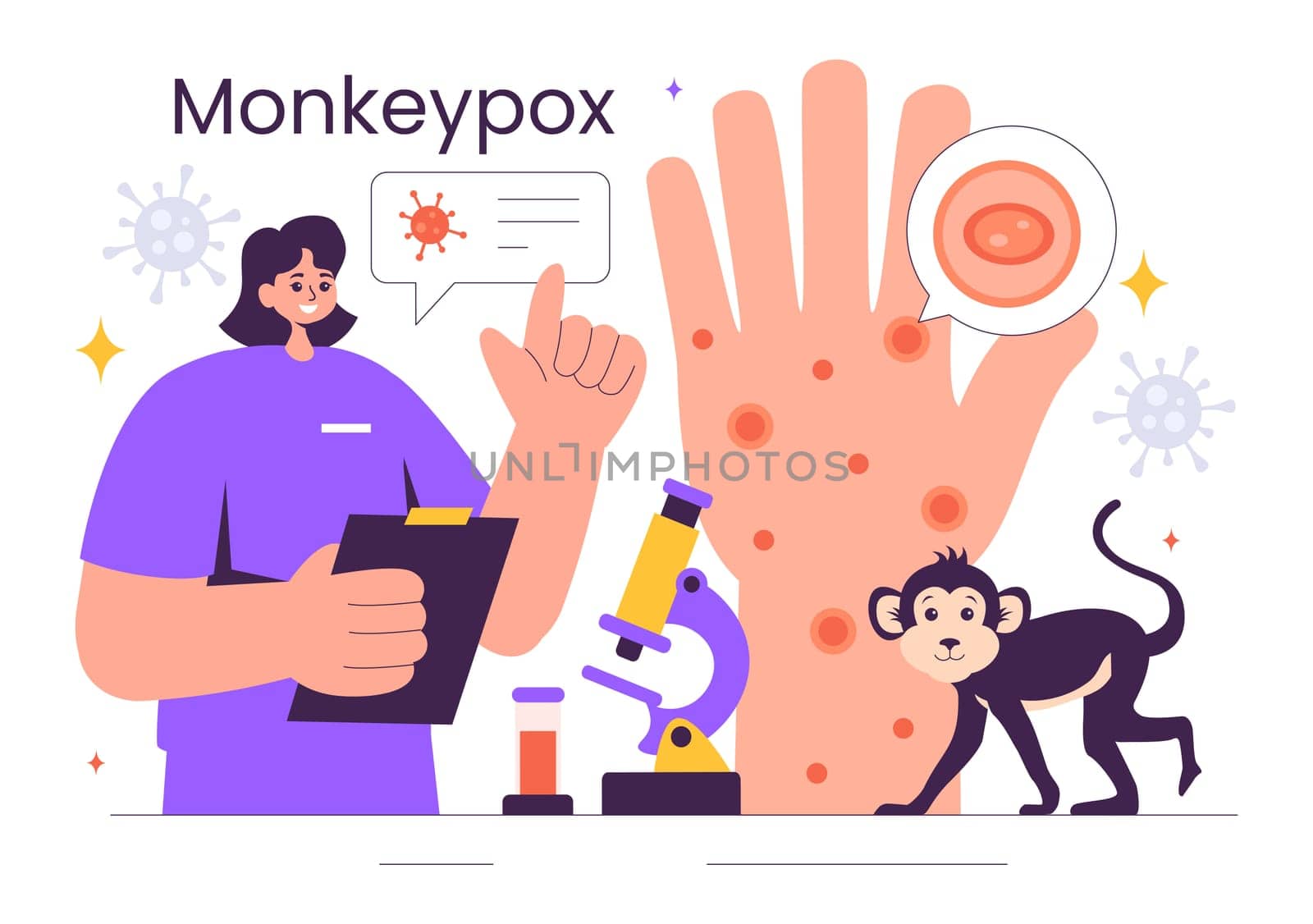 Monkeypox Outbreak Vector Illustration Showing Virus Symptoms in Humans with Microbiological Elements in a Healthcare Flat Style Cartoon Background
