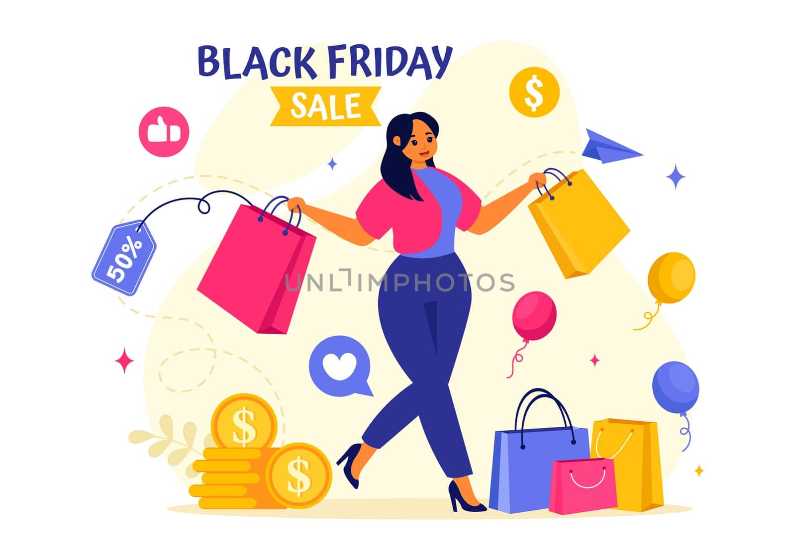 Black Friday Sale Event Vector Illustration with Shopping Paper Bags and Big Promotion Discount Purchases Goods for Promotions in a Flat Background