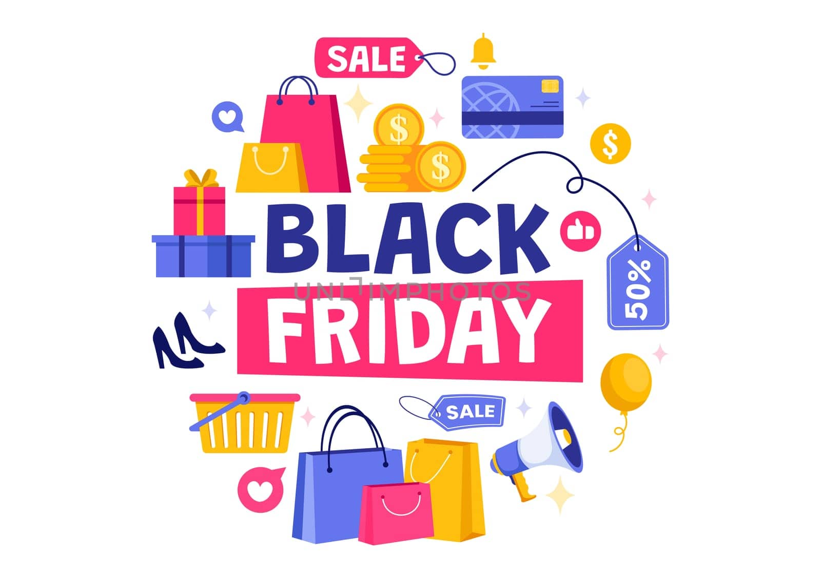 Black Friday Sale Event Vector Illustration with Shopping Paper Bags and Big Promotion Discount Purchases Goods for Promotions in a Flat Background