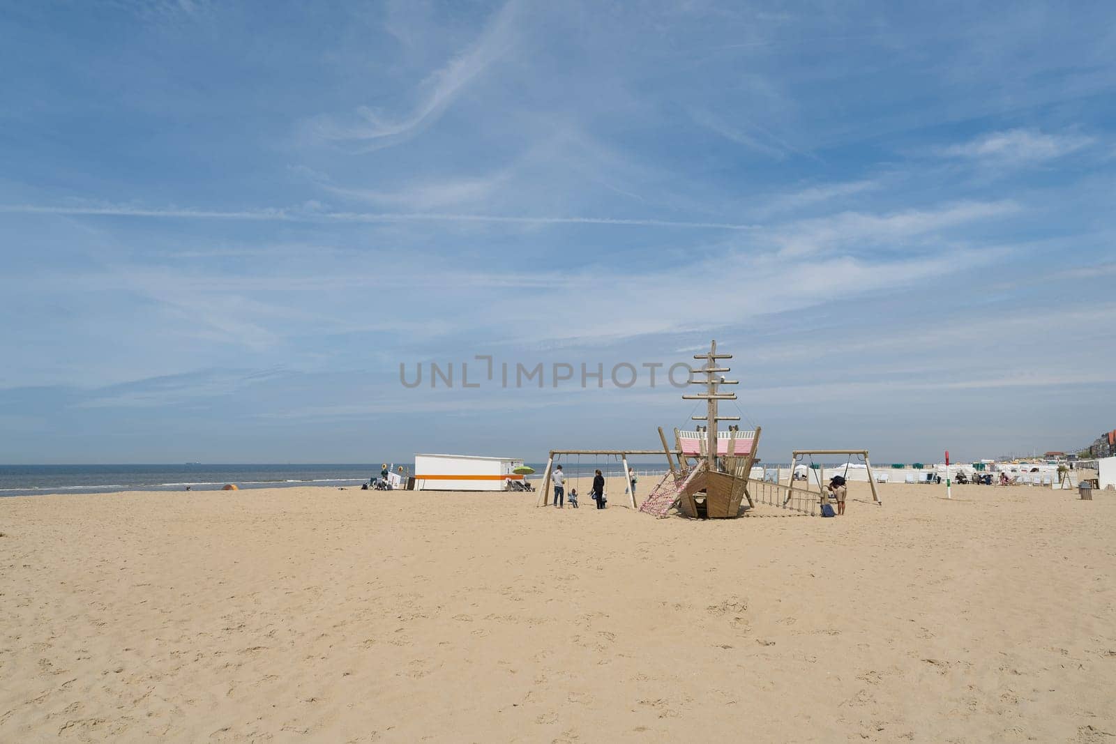 Small playground on the beach at De Haan on the North Sea coast in Belgium