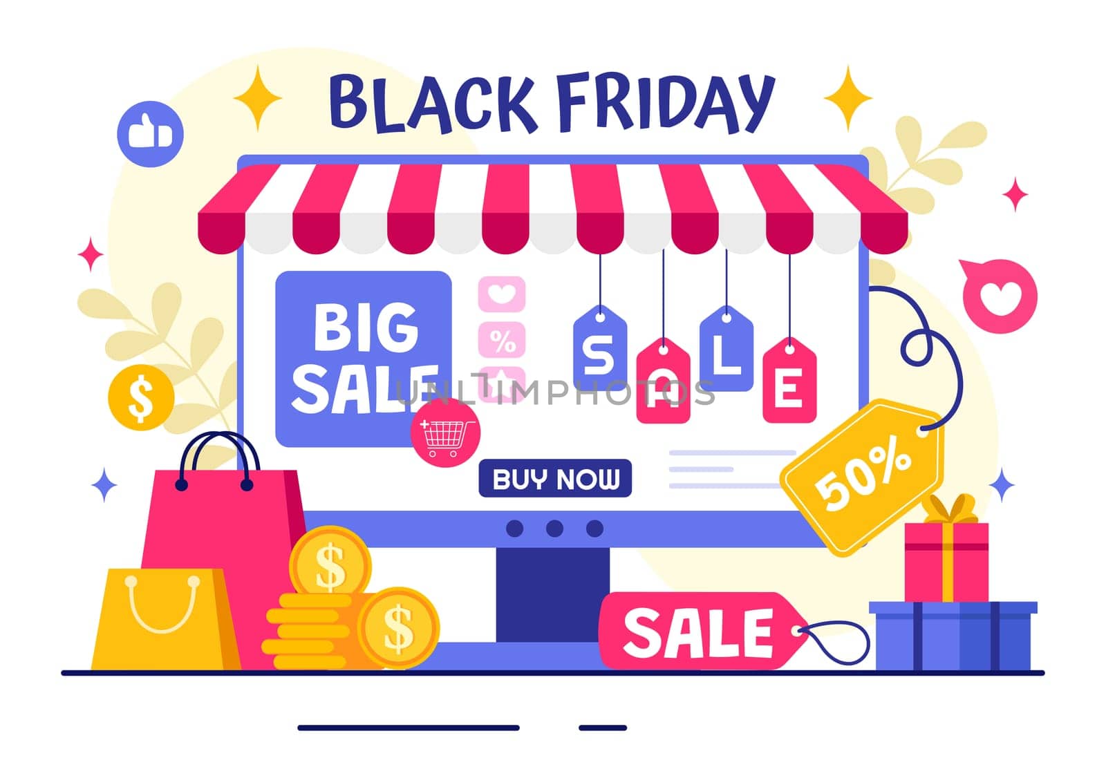 Black Friday Sale Event Vector Illustration with Shopping Paper Bags and Big Promotion Discount Purchases Goods for Promotions in a Flat Background