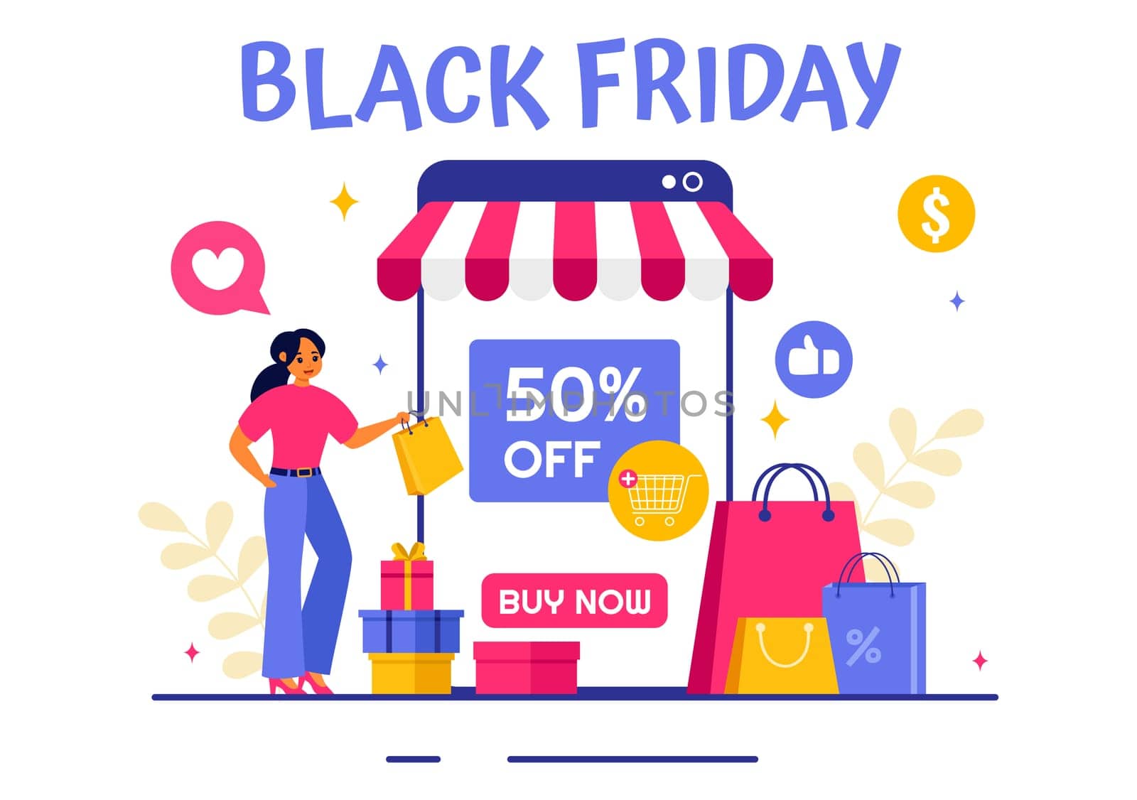 Black Friday Sale Event Vector Illustration with Shopping Paper Bags and Big Promotion Discount Purchases Goods for Promotions in a Flat Background