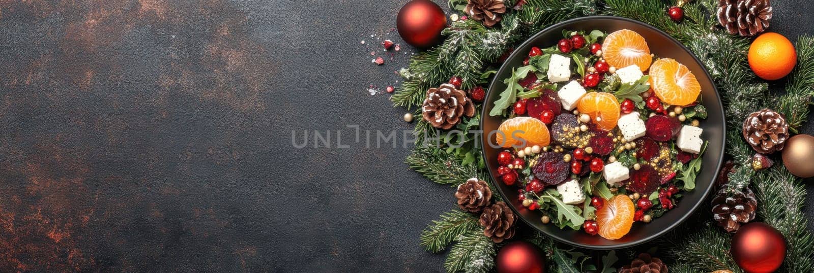 Salad with beetroot, tangerines, feta cheese and arugula,. AI generative