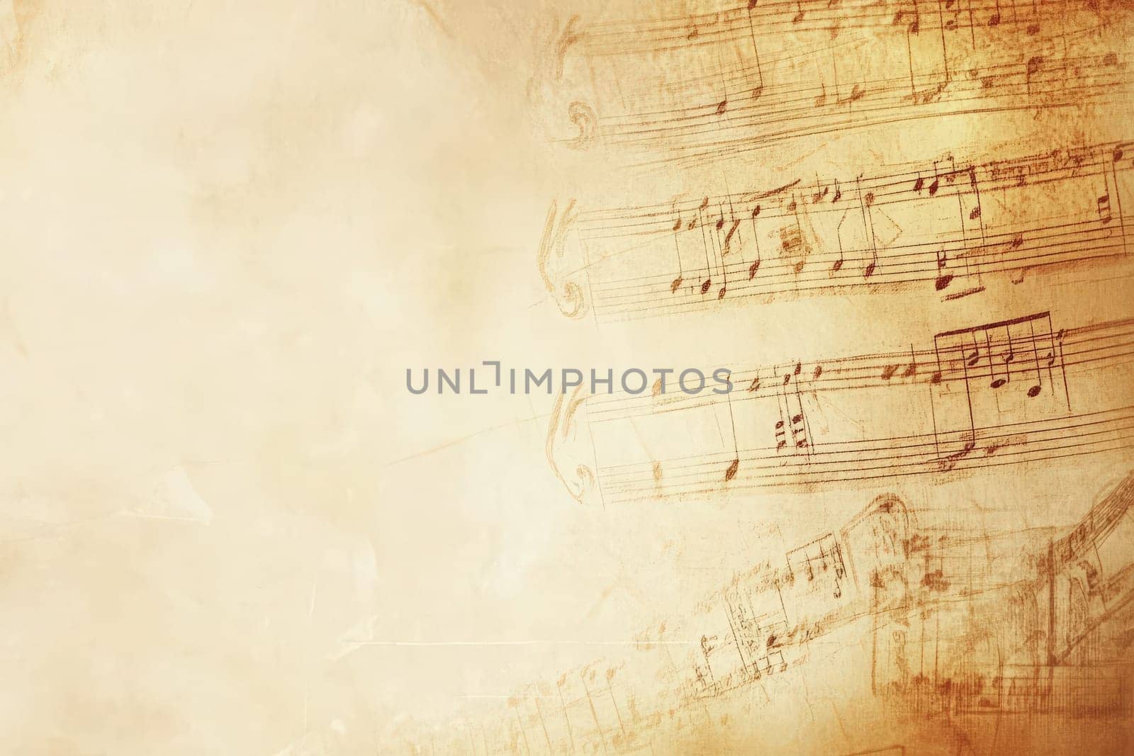 Musical notation fills the air with creativity, showcasing intricate sheet music against a soft, neutral backdrop. The elegant arrangement inspires thoughts of symphonies and melodies.