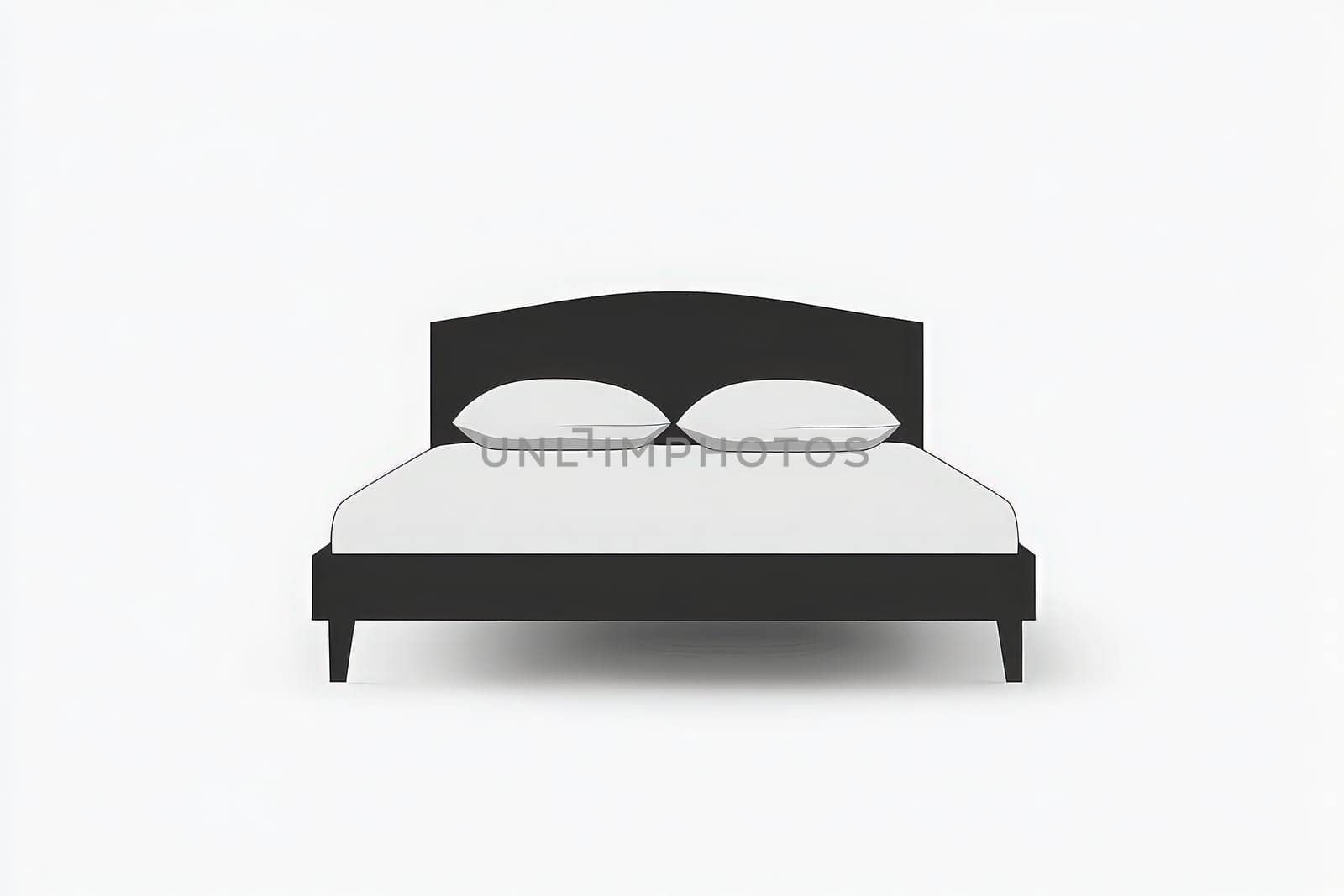 This minimalist bed showcases a sleek design with soft pillows, emphasizing a clean and uncluttered look ideal for contemporary bedrooms or restful retreats.