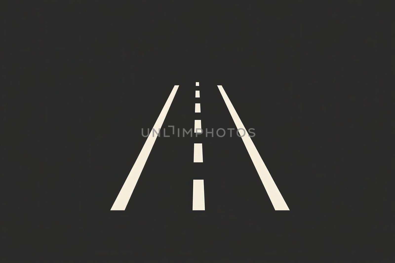This clean and minimalist design showcases a simplified representation of a road, highlighting solid white lines against a dark backdrop, emphasizing clarity and modernity.