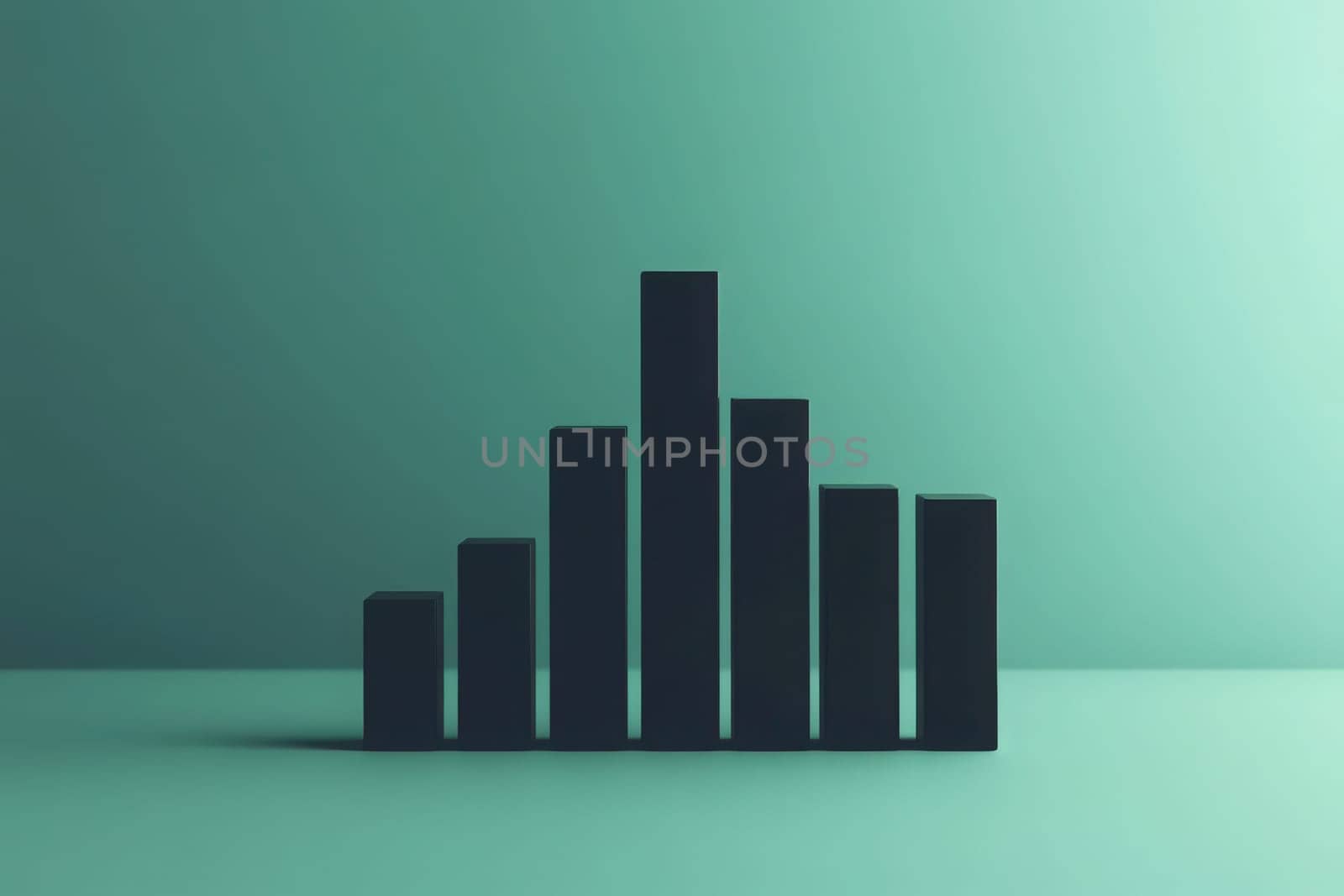 A clean, minimalist financial bar chart illustrates a downward trend in economic performance. The simplistic design emphasizes the collapsing values, presented in a soothing color palette.