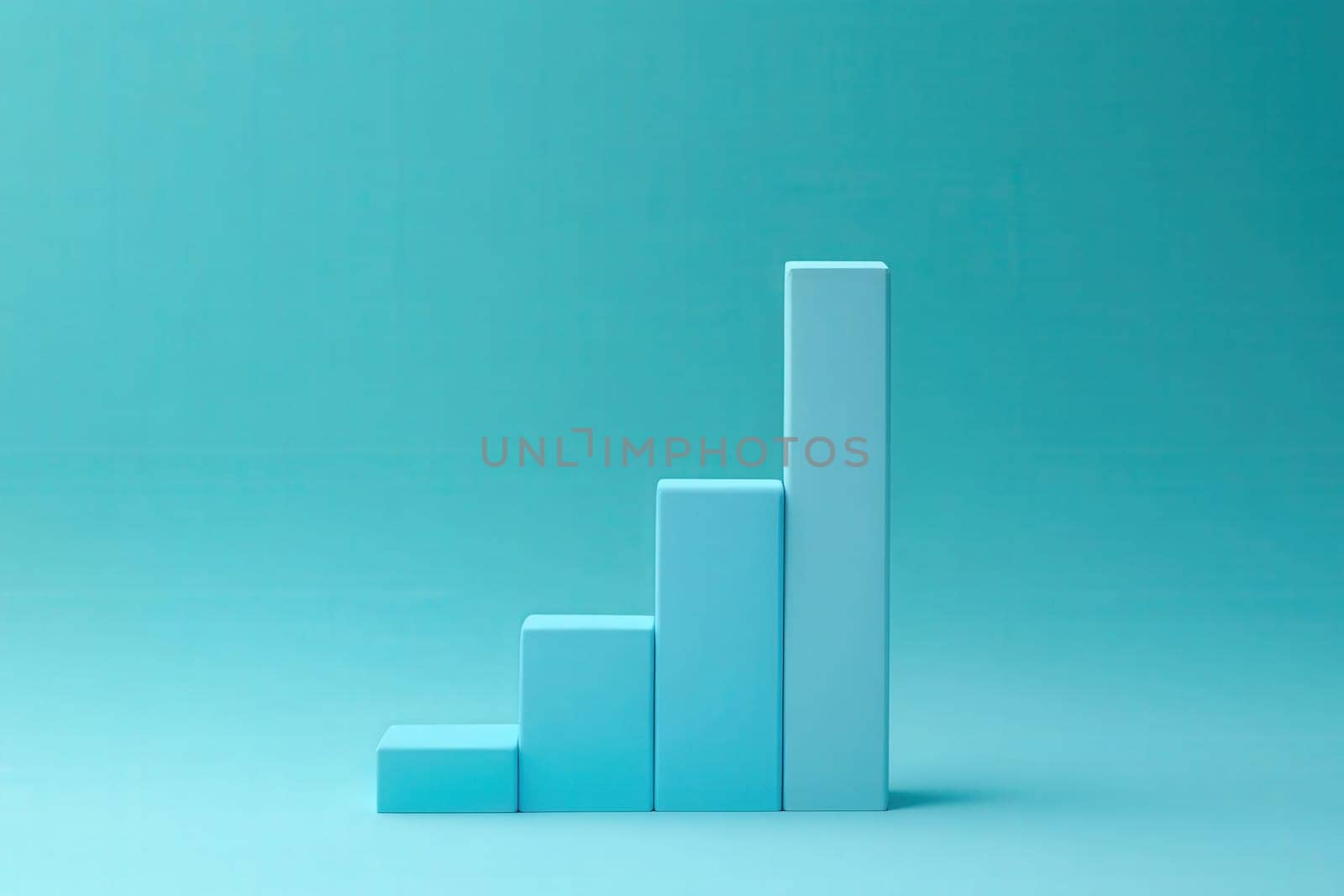 A clean, minimalist bar chart displays a gradual decline in financial performance, with rising bars depicted in soft blue against a serene teal background.