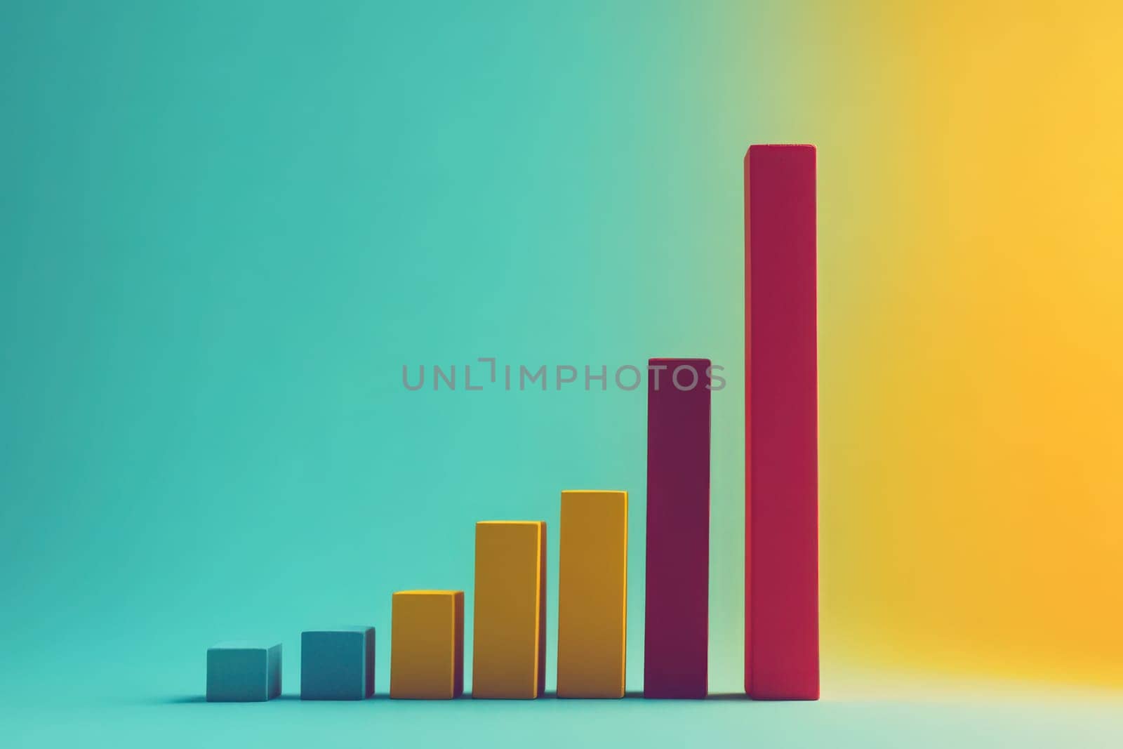 A financial bar chart displays a minimalist design with various colored bars, illustrating a decline in performance. The vibrant gradient background enhances the visual appeal of the chart.