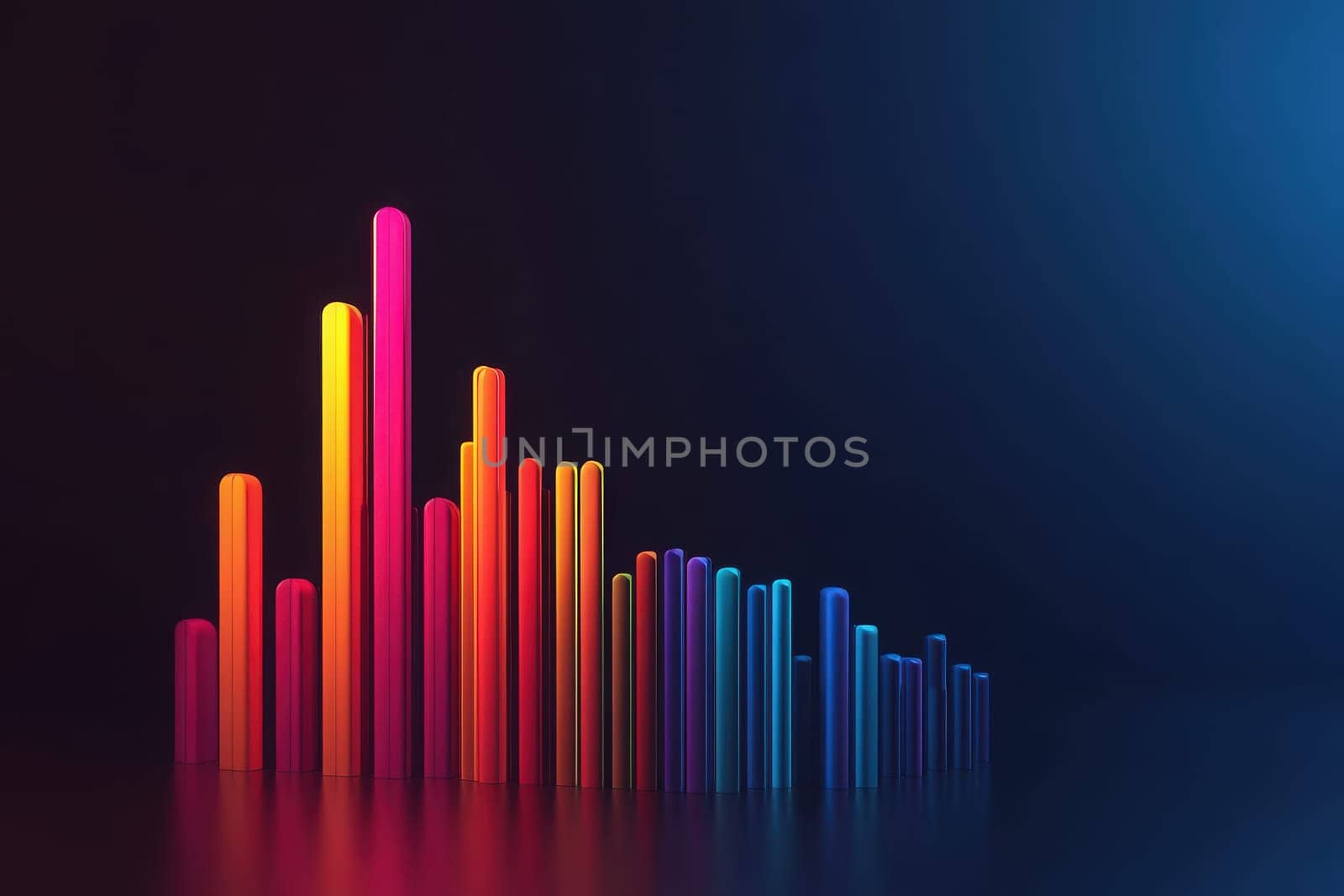 A colorful bar chart illustrates a downward trend, showcasing a decline in financial performance. The minimalist design emphasizes the stark contrast of vibrant colors against a simple background.