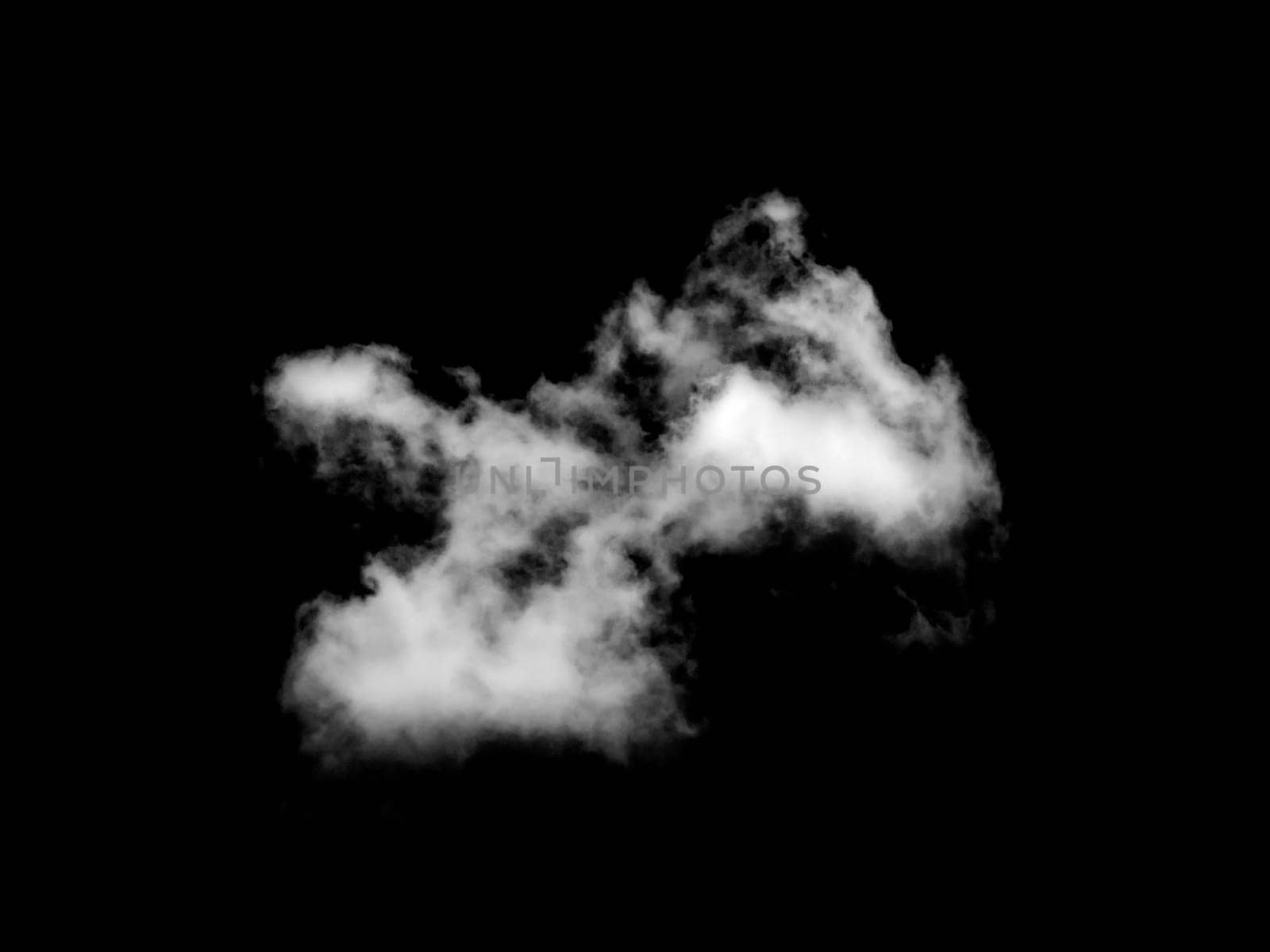White cloud isolated on a black background, Real cloud photo, Separate white clouds on a black background have real clouds, White fluffy cumulus cloud isolated cut out on black background.
