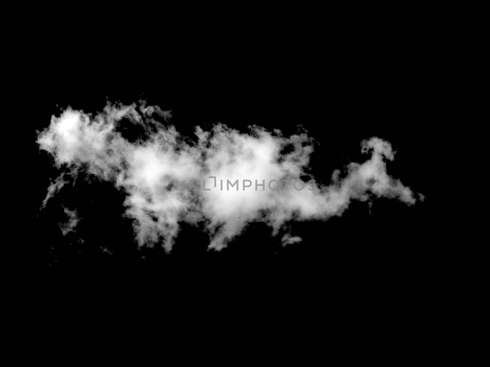White cloud isolated on a black background, Real cloud photo, Separate white clouds on a black background have real clouds, White fluffy cumulus cloud isolated cut out on black background.