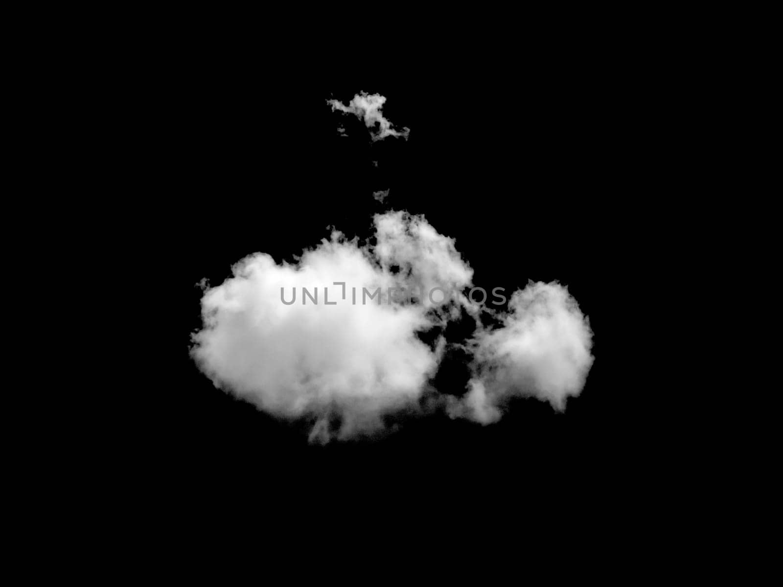 White cloud isolated on a black background, Real cloud photo, Separate white clouds on a black background have real clouds, White fluffy cumulus cloud isolated cut out on black background.