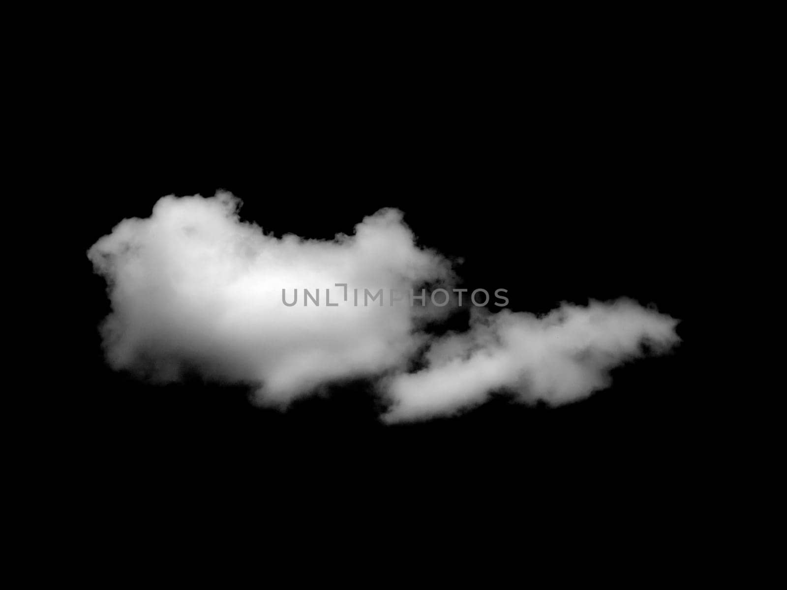 White cloud isolated on a black background, Real cloud photo, Separate white clouds on a black background have real clouds, White fluffy cumulus cloud isolated cut out on black background.
