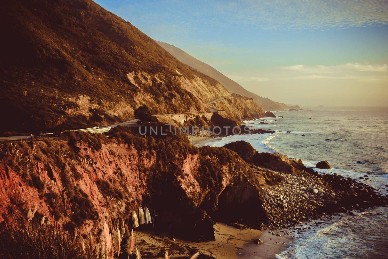 View on Big Sur pacific coast with coastal highway SR1 in California, USA